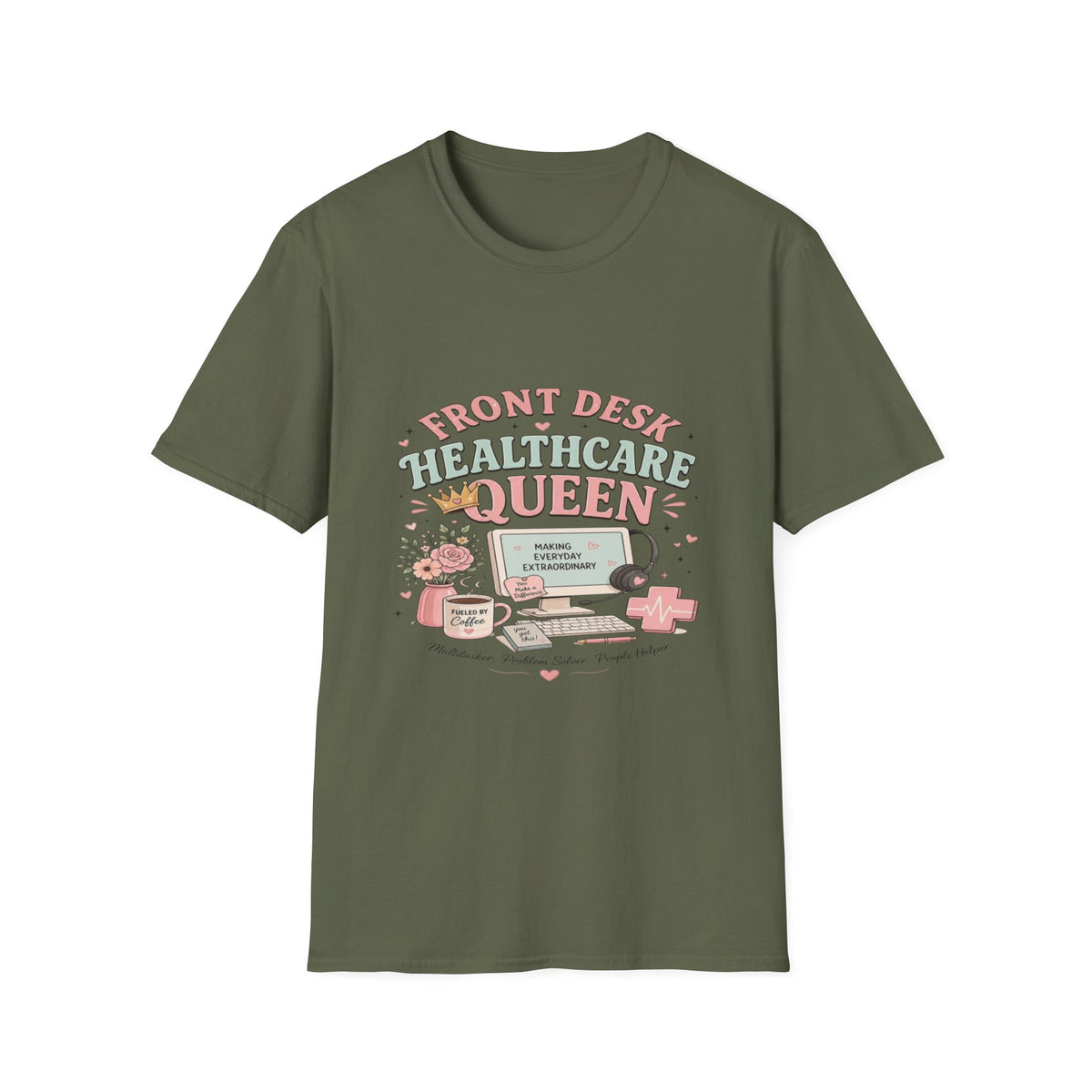 Playful Feminine Design For Front Desk Healthcare Queen- Graphic Tees