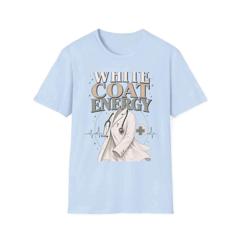 Elegant T Shirt Design Featuring White Coat Energy Typography