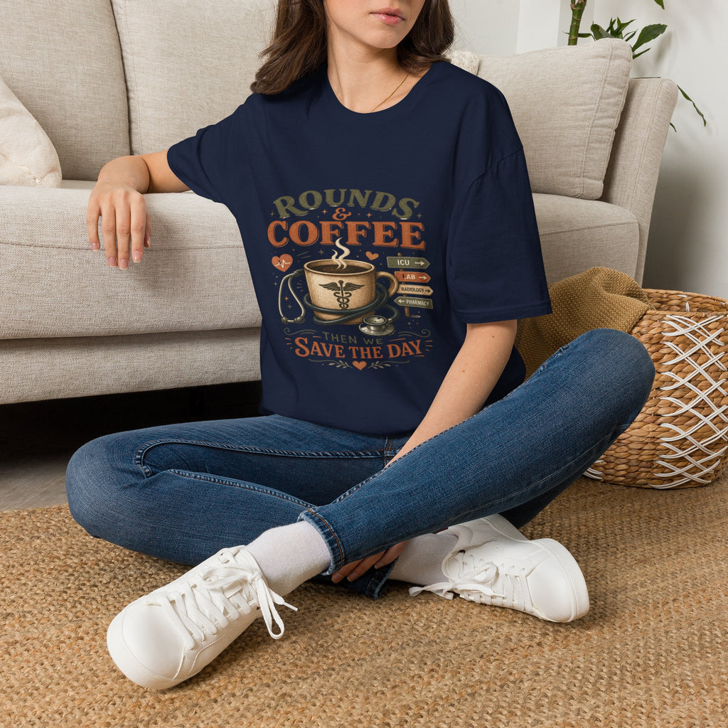 Coffee Cup With Stethoscope Combining Vintage Café And Medical Aesthetics- Graphic Tees