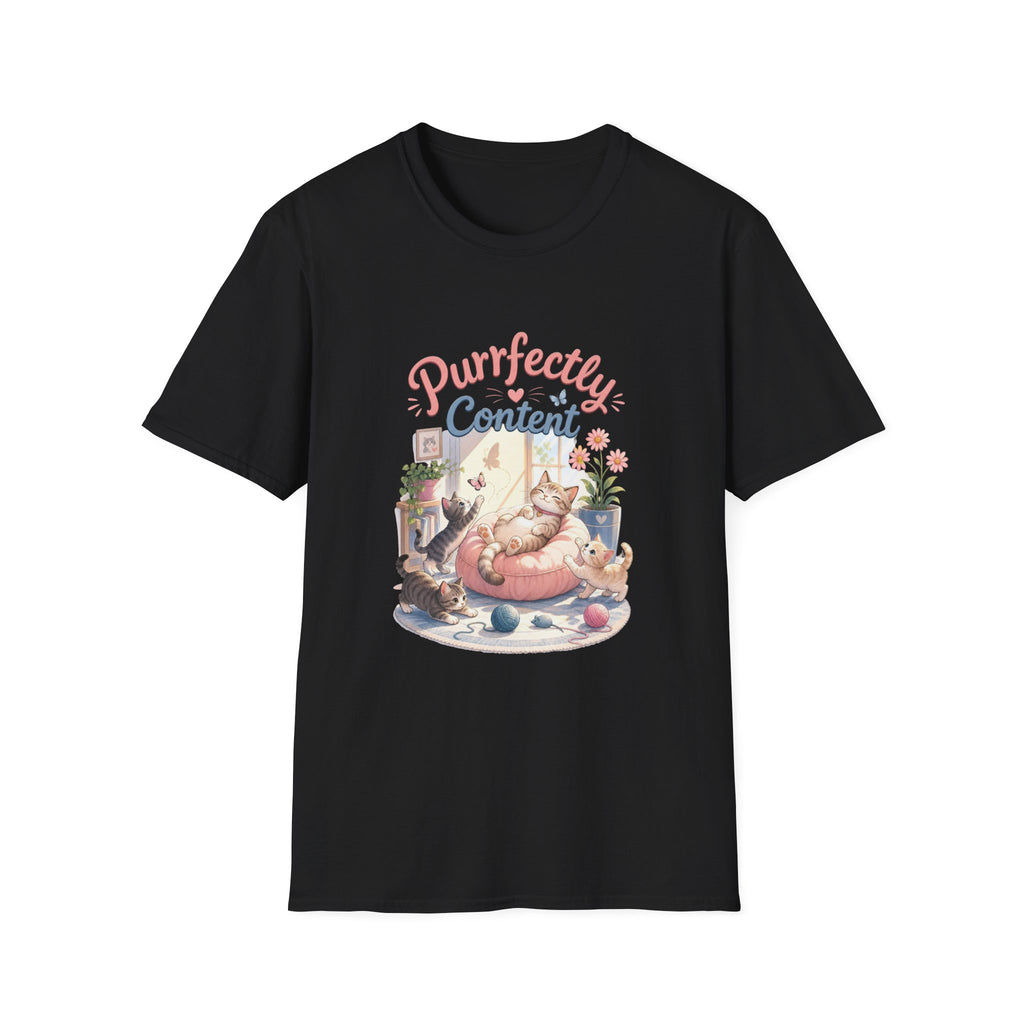 Purrfectly Content T-Shirt — Cute Cat Graphic Tee for Cat Lovers
