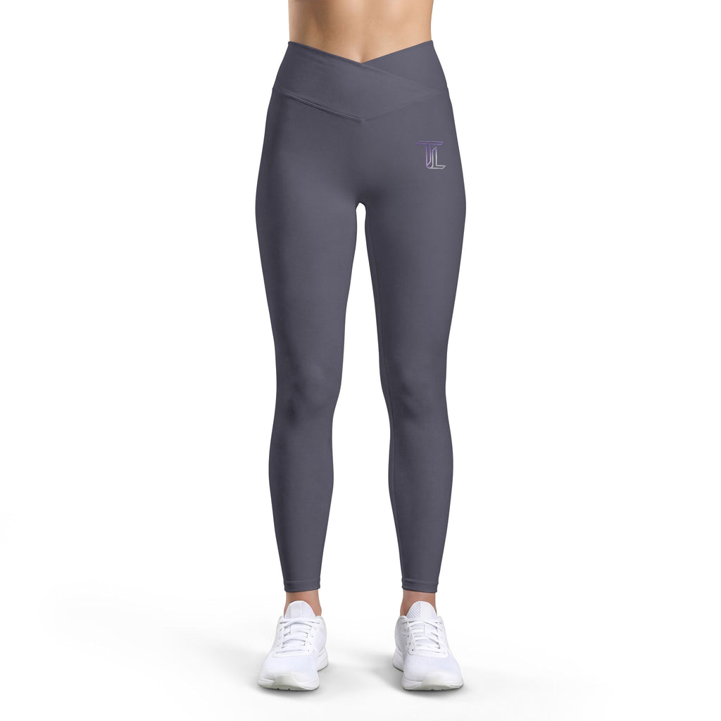 Midnight Motion Leggings — Black High-Waist Yoga Leggings with Small Purple 'T' Monogram