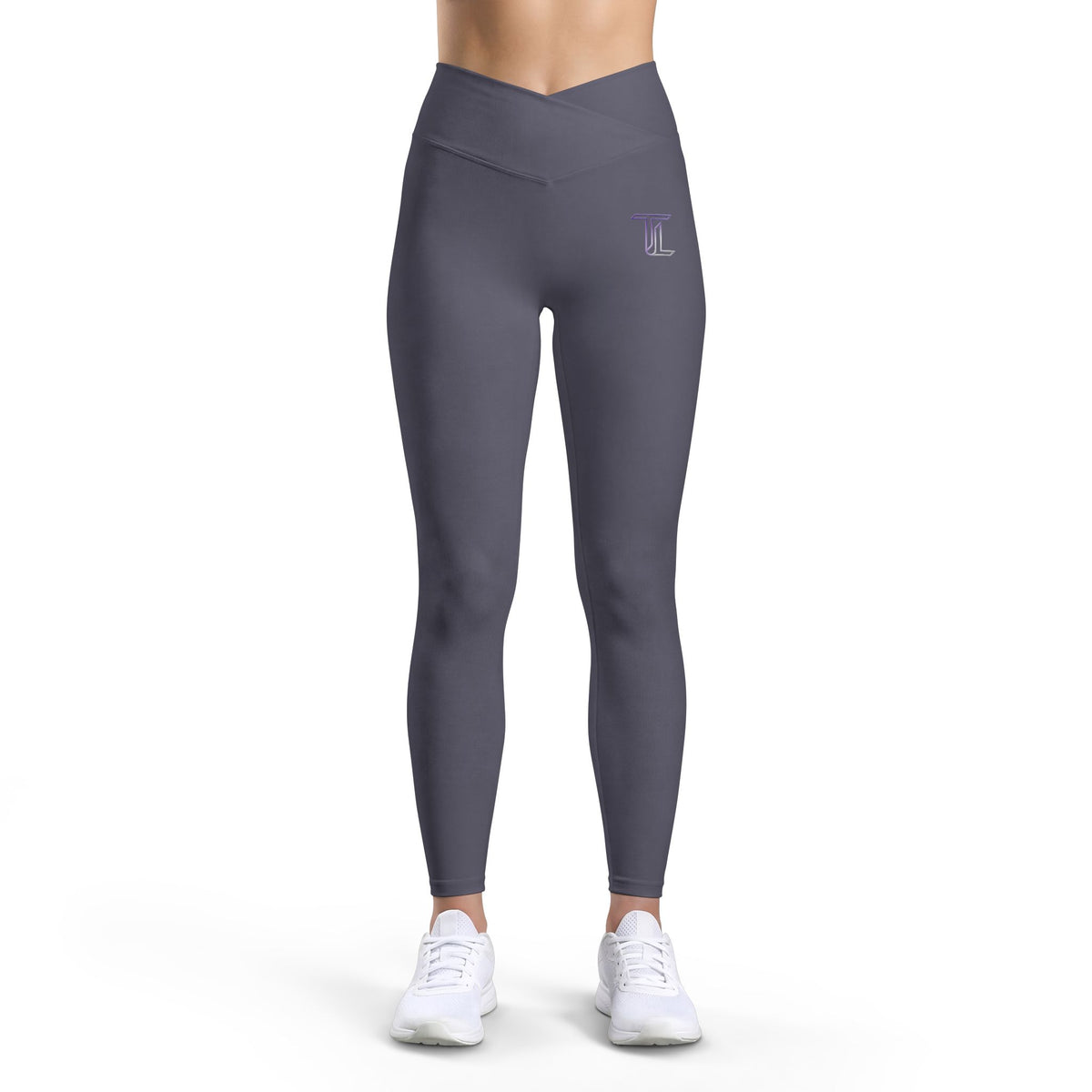 Midnight Motion Leggings — Black High-Waist Yoga Leggings with Small Purple 'T' Monogram