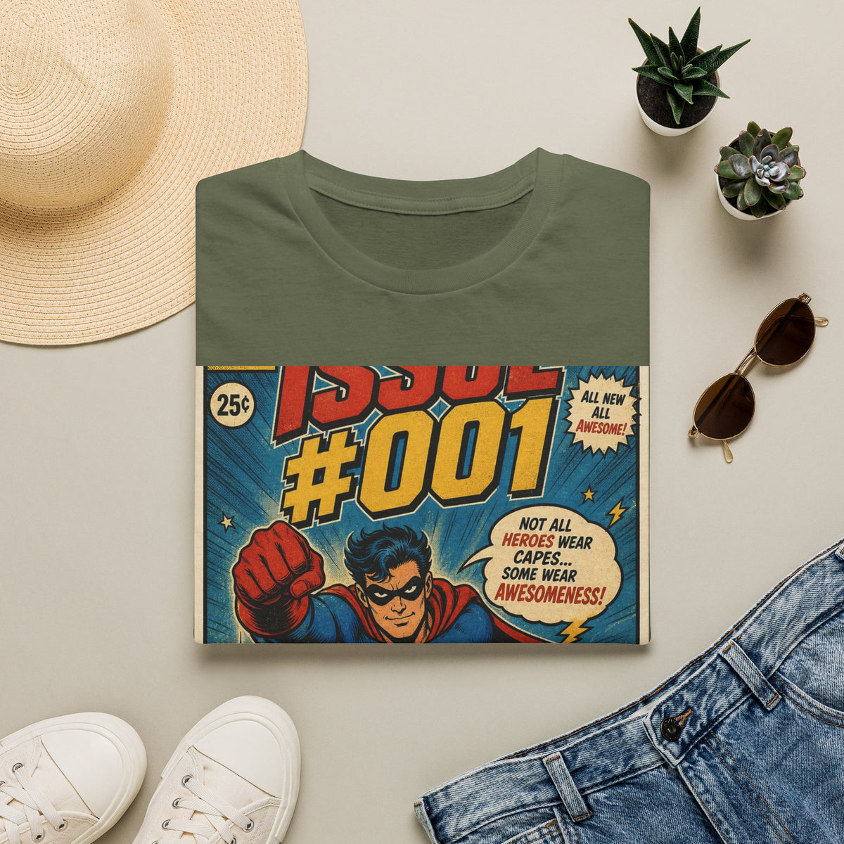 Vintage Comic Book T Shirt Design Featuring Original Superhero