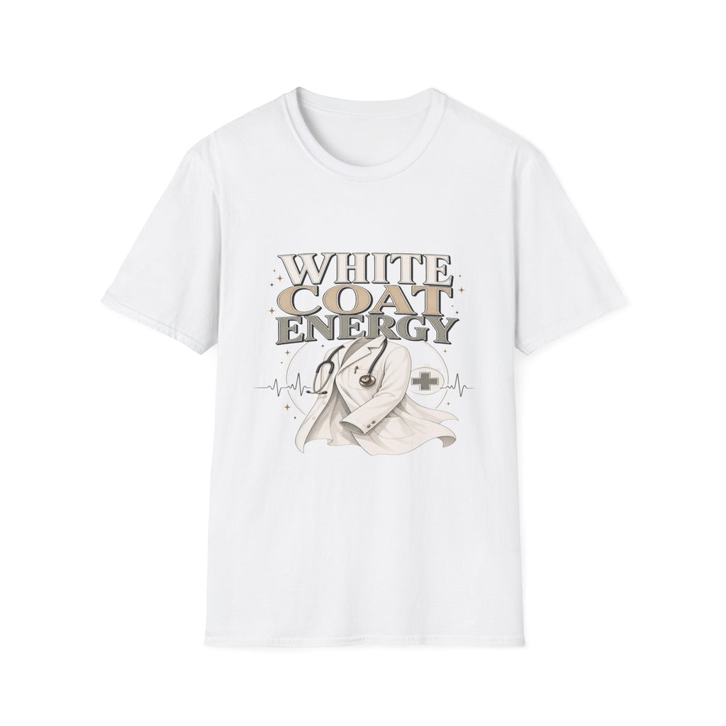 Elegant T-shirt Design Featuring White Coat Energy Typography- Graphic Tees