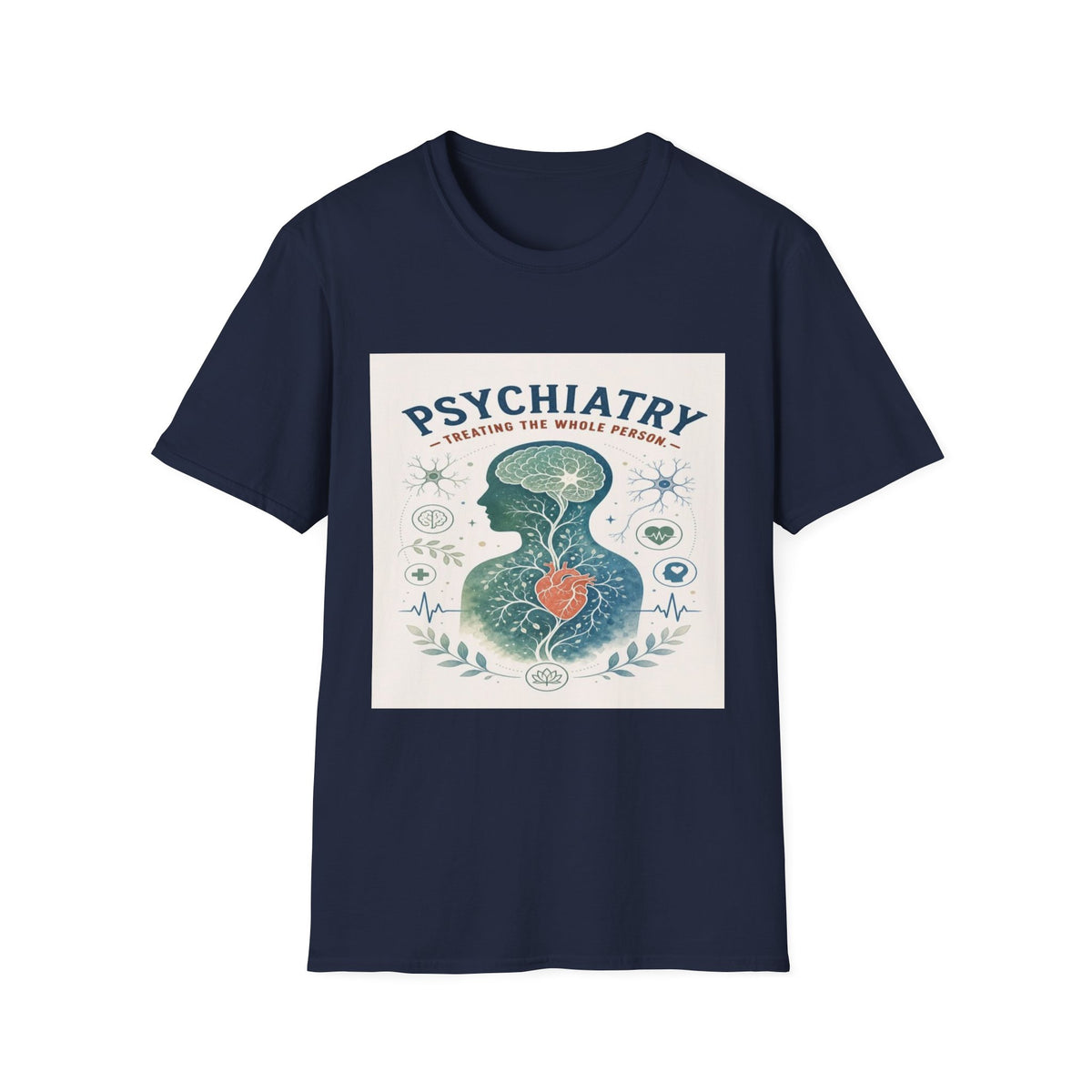 Human Silhouette With Brain And Heart Surrounded By Medical Imagery- Graphic Tees