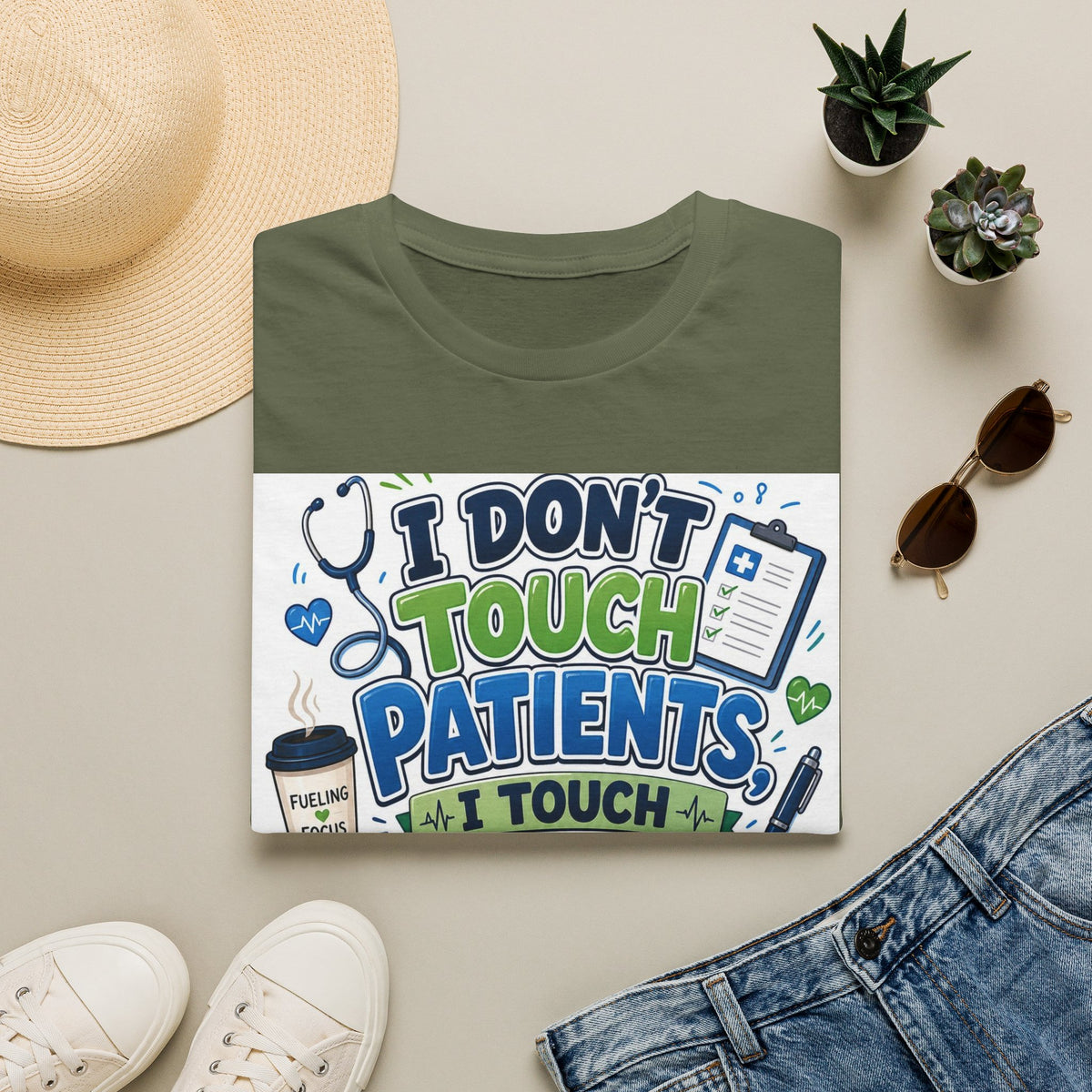 Humorous T Shirt Design Featuring Playful Healthcare And Spreadsheet Imagery