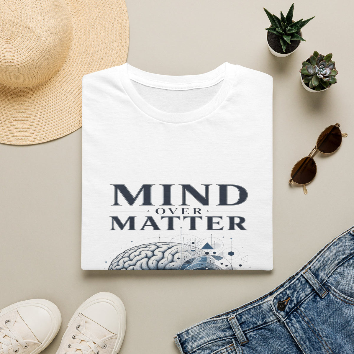 Intricate Brain Illustration With Geometric Patterns And Bold Typography- Graphic Tees