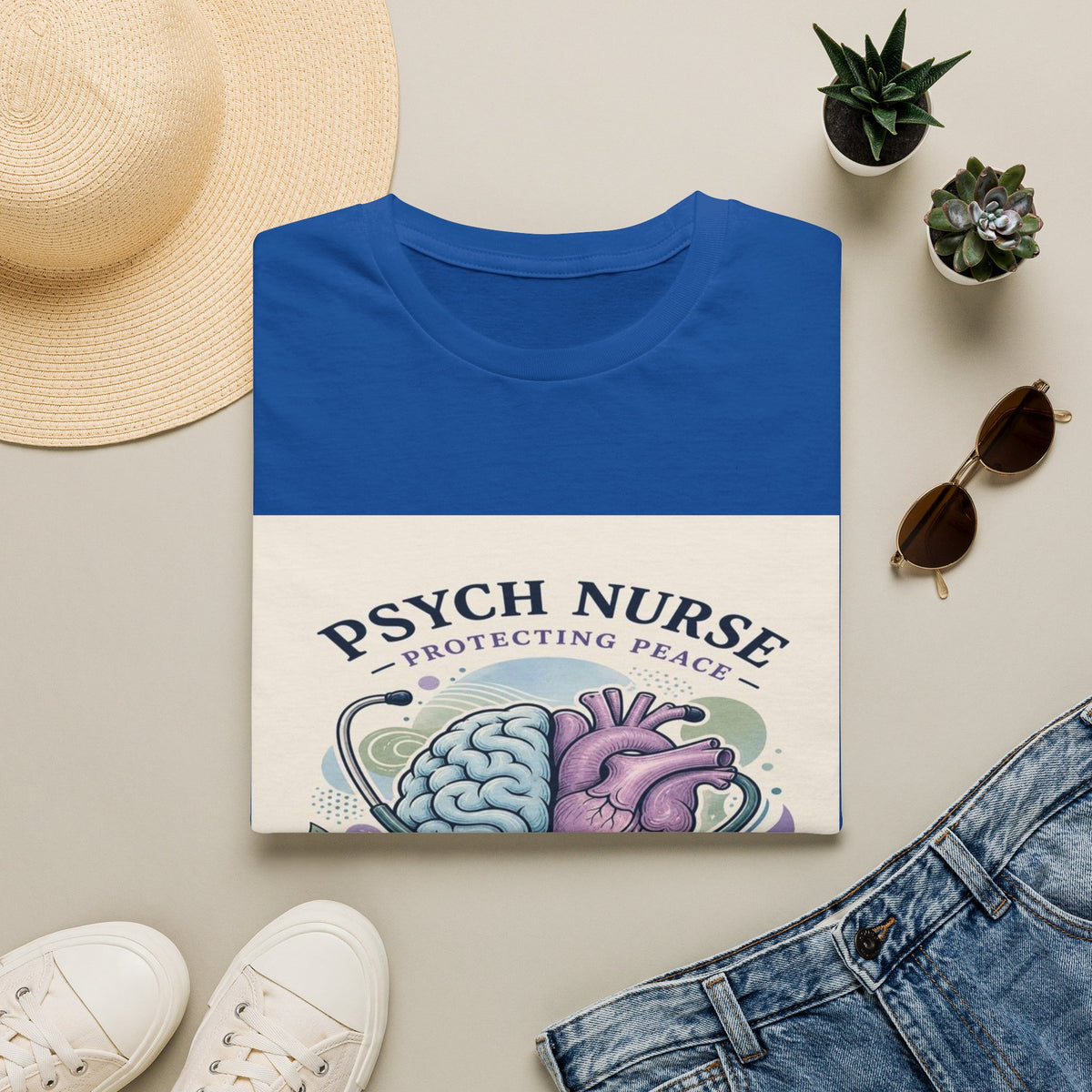 Stylized Brain And Heart Illustration With Stethoscope Art- Graphic Tees