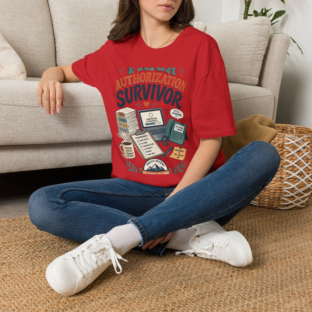 Bold T Shirt Design Showcasing PRIOR AUTHORIZATION SURVIVOR