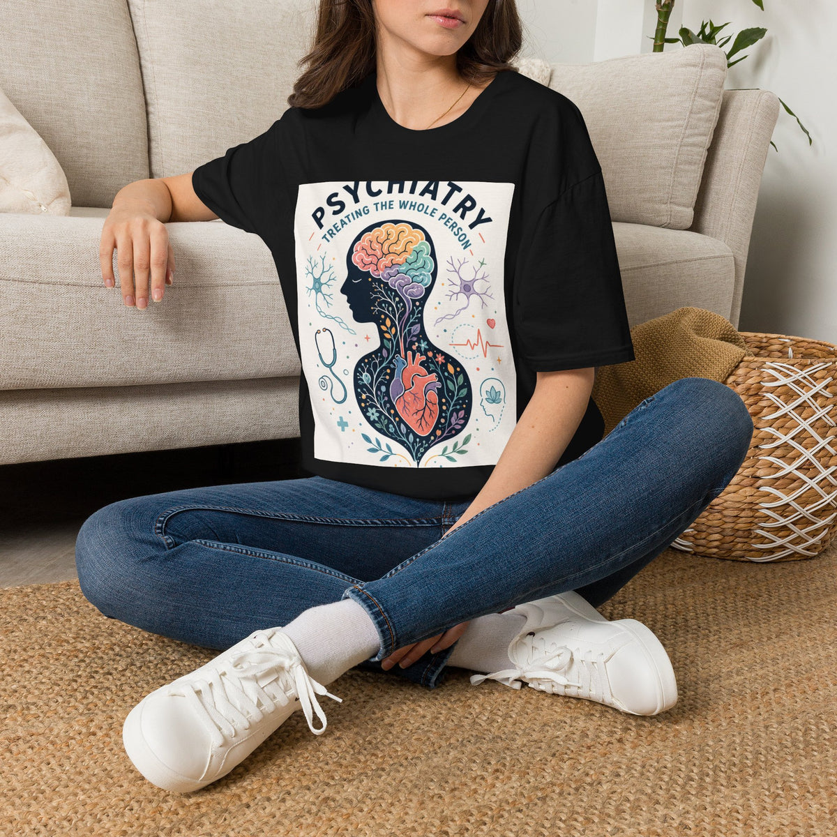 Colorful Brain And Heart In Human Silhouette With Text