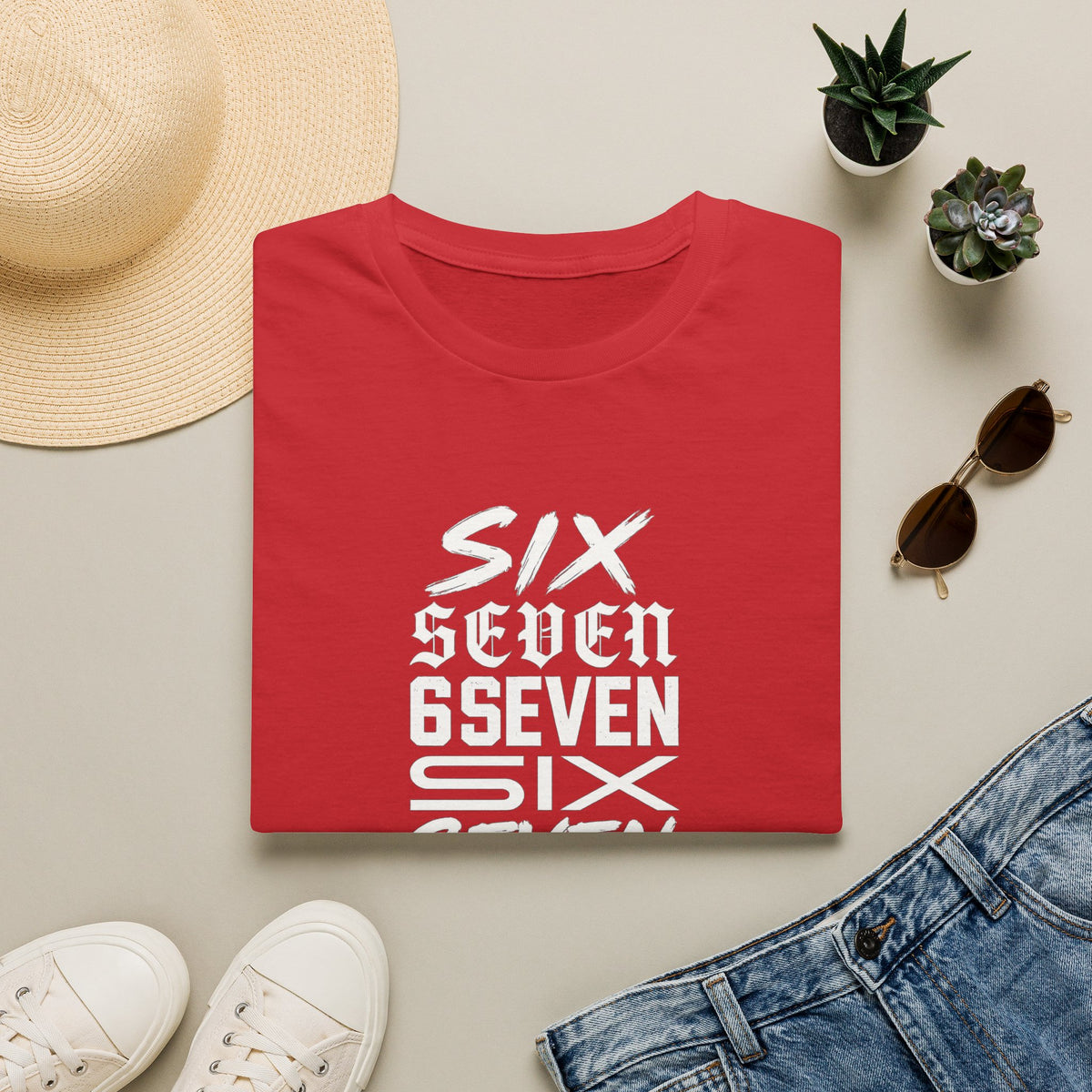 Six Seven Graphic T-Shirt — Stacked Typography Retro Streetwear