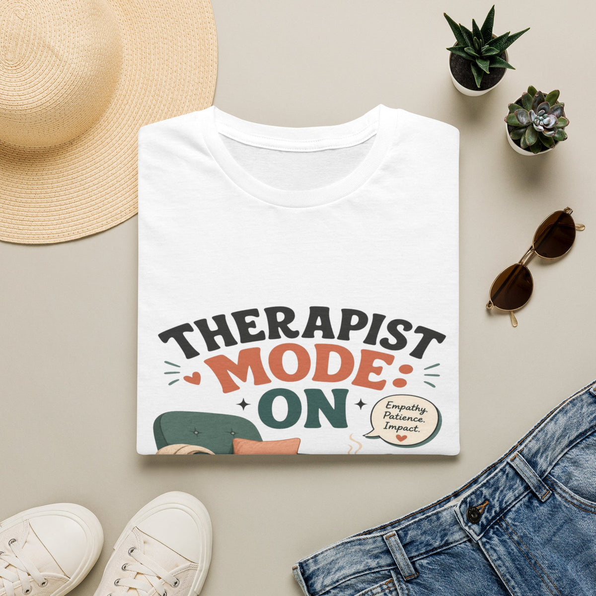 Bold Typography Depicting Therapist Mode With Stylish Illustrations- Graphic Tees