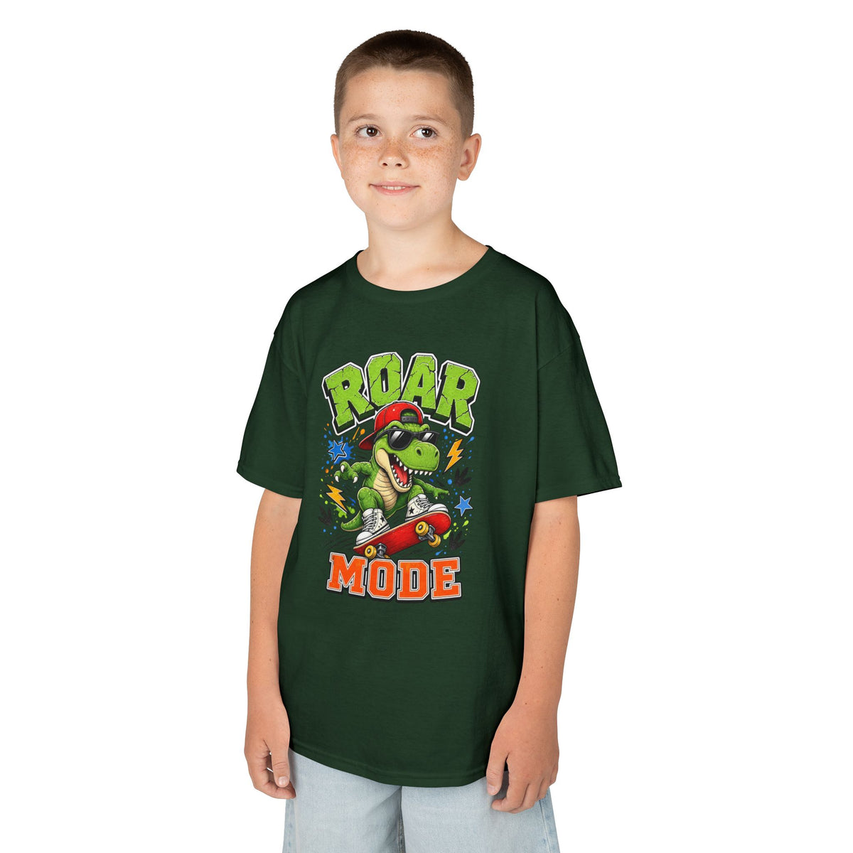 Kids Tee — "Roar Mode" Skateboarding Dino Graphic Shirt