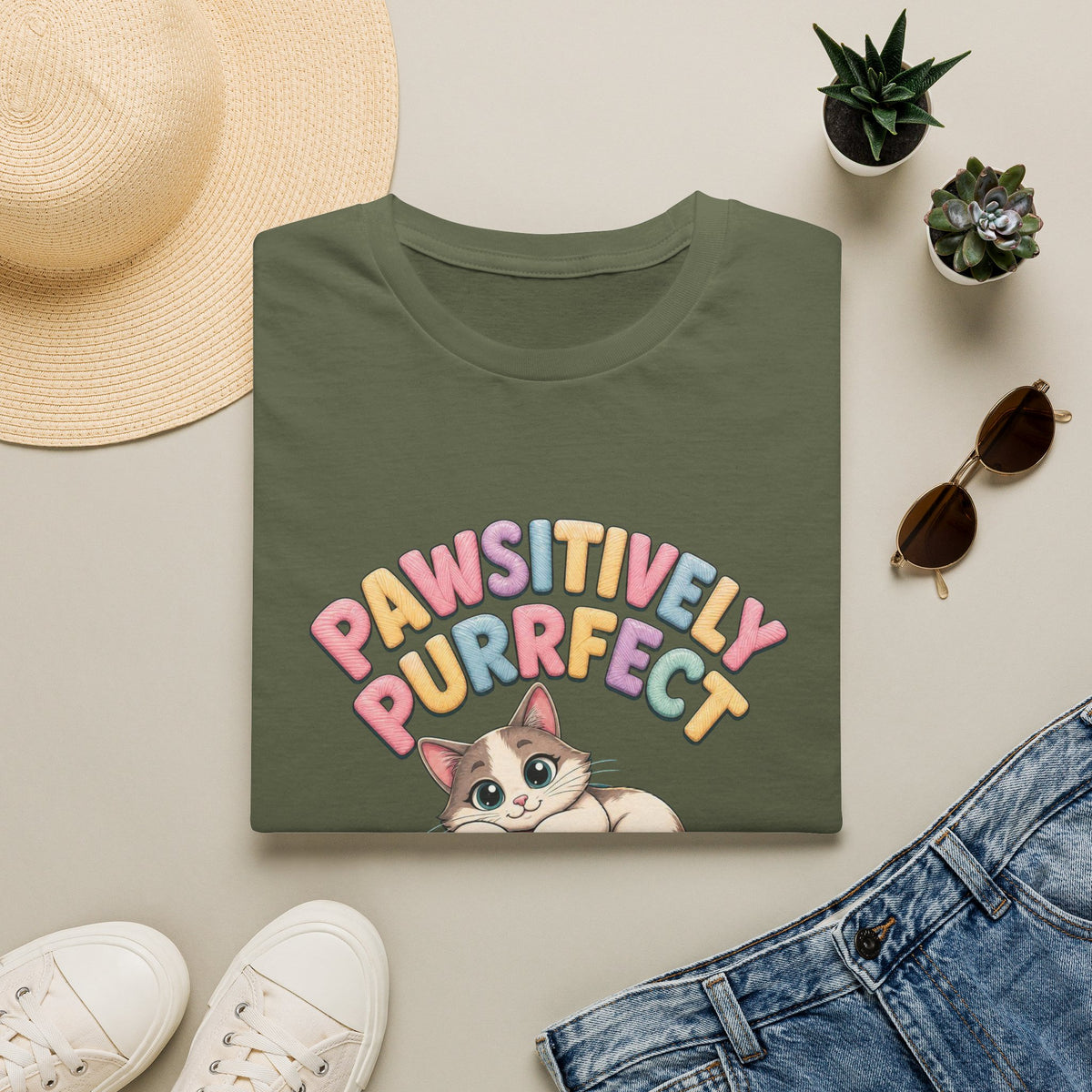 Pawsitively Purrfect Cat T-Shirt — Cute Kitten Yarn Lover Tee