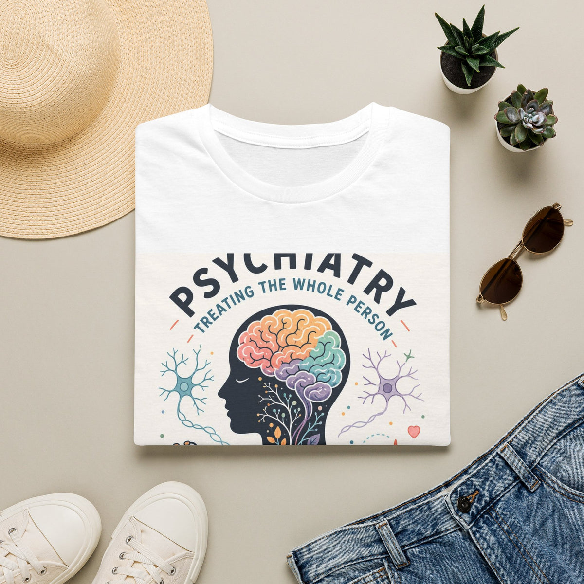 Colorful Brain And Heart In Human Silhouette With Text