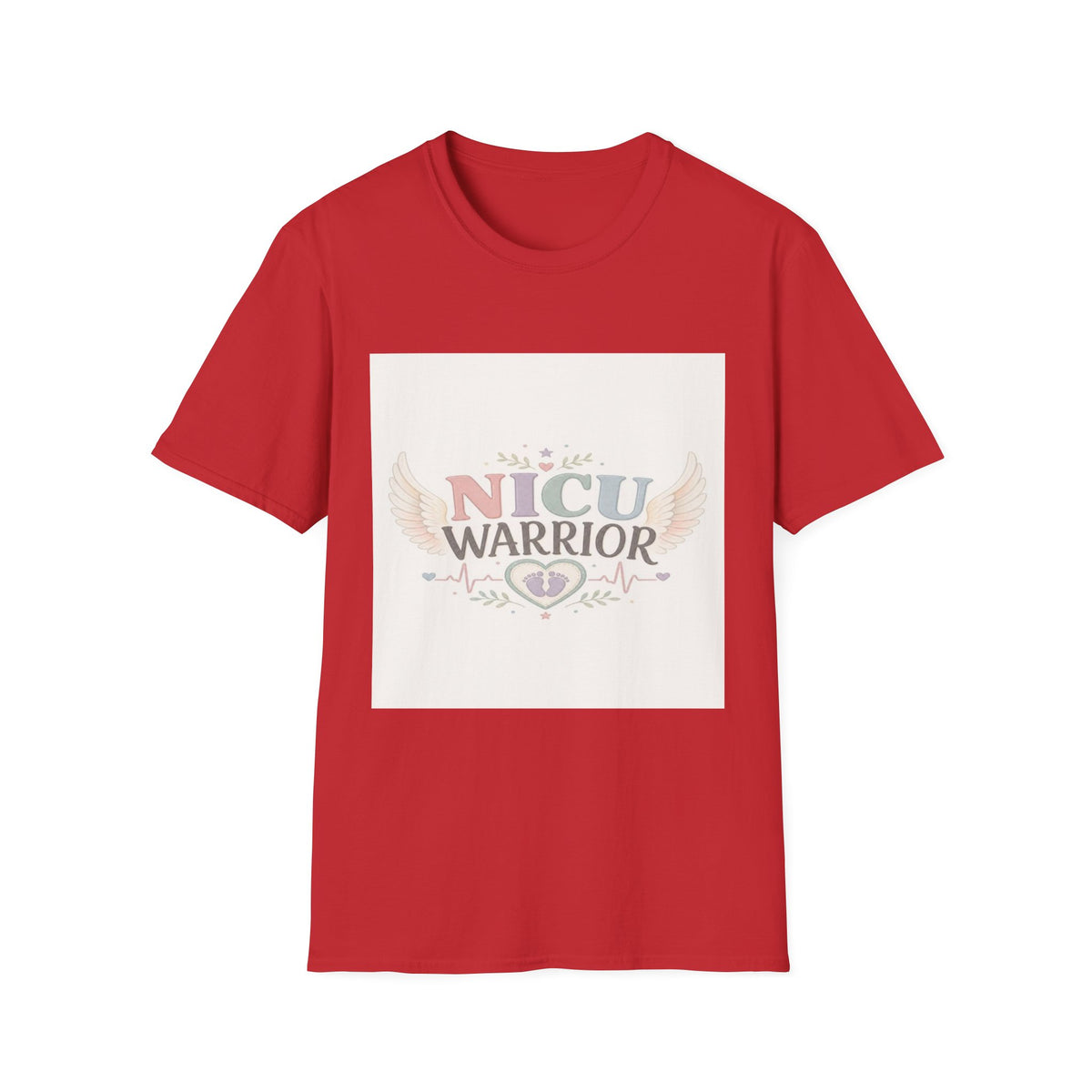 NICU Warrior Design With Baby Footprint And Angel Wings- Graphic Tees