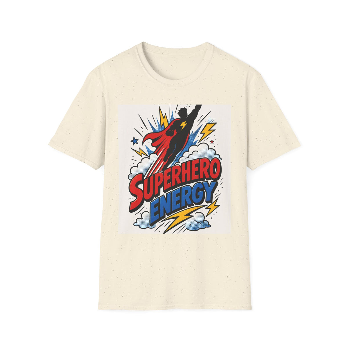 Dynamic Superhero Silhouette Soaring Through Colorful Clouds
