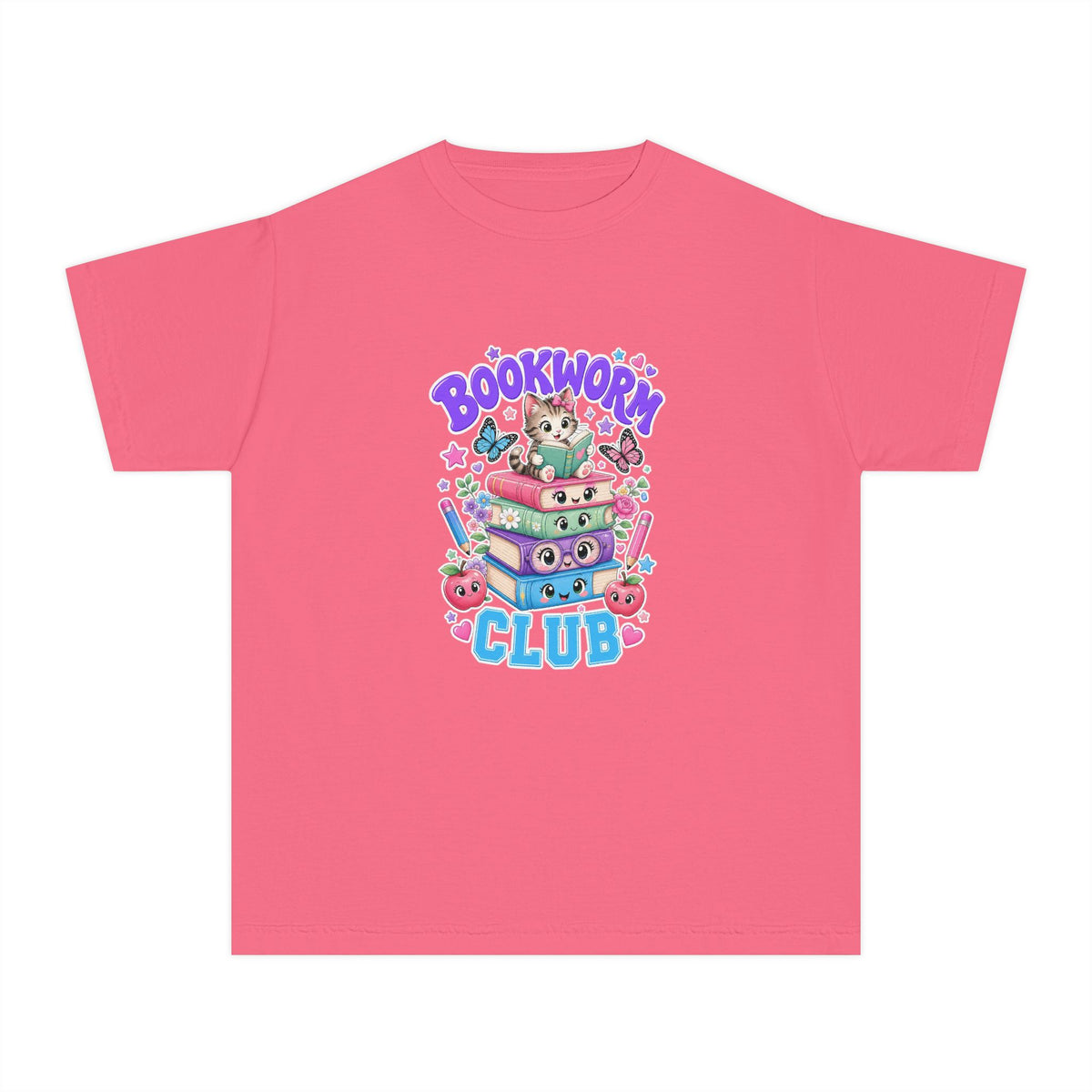 Youth Tee — Cute "Bookworm Club" Stack Graphic