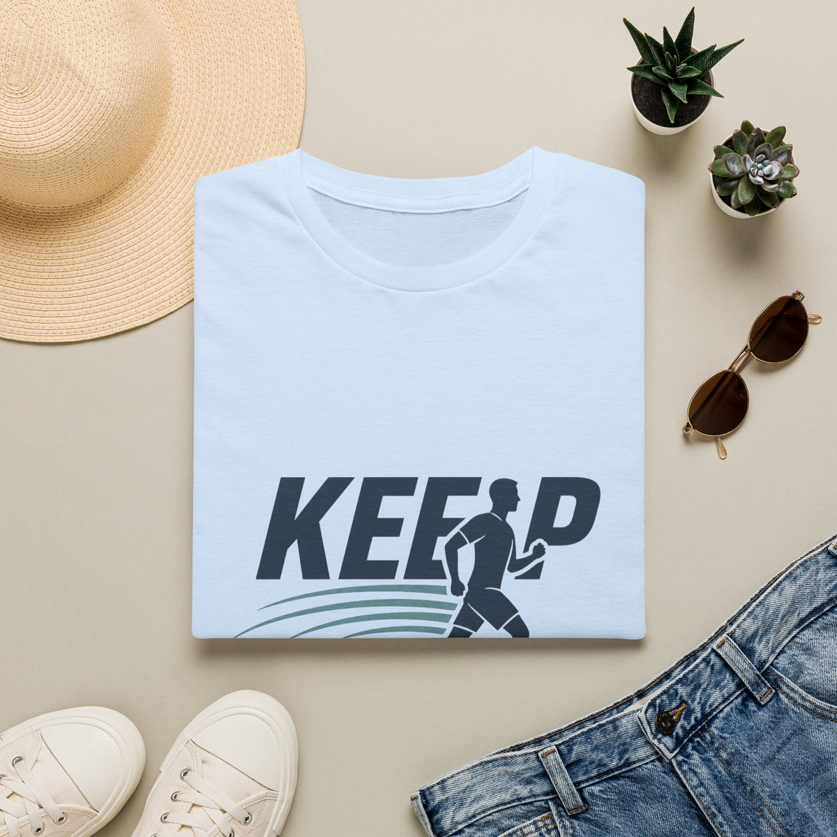 Minimalist T Shirt Design Featuring Keep Moving Statement