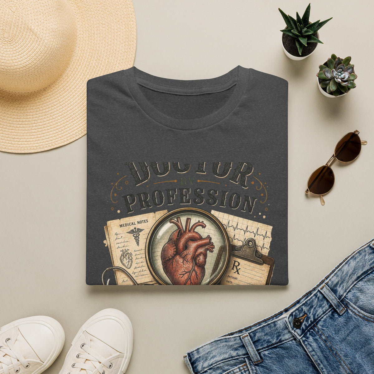 Vintage Detective Inspired T Shirt Featuring Anatomical Heart And Magnifying Glass