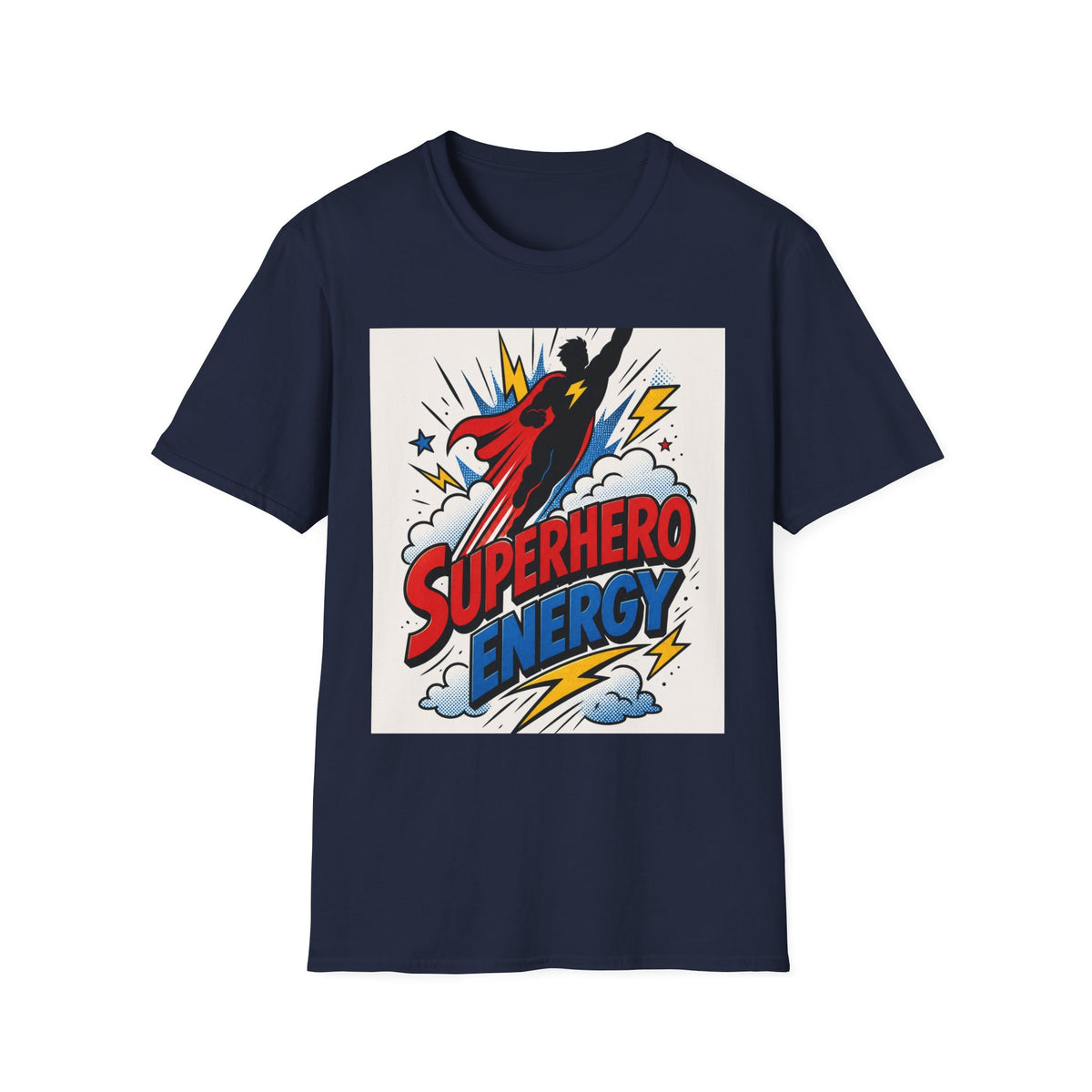 Dynamic Superhero Silhouette Soaring Through Colorful Clouds