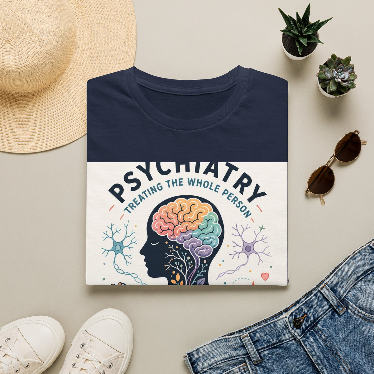 Colorful Brain And Heart In Human Silhouette With Text