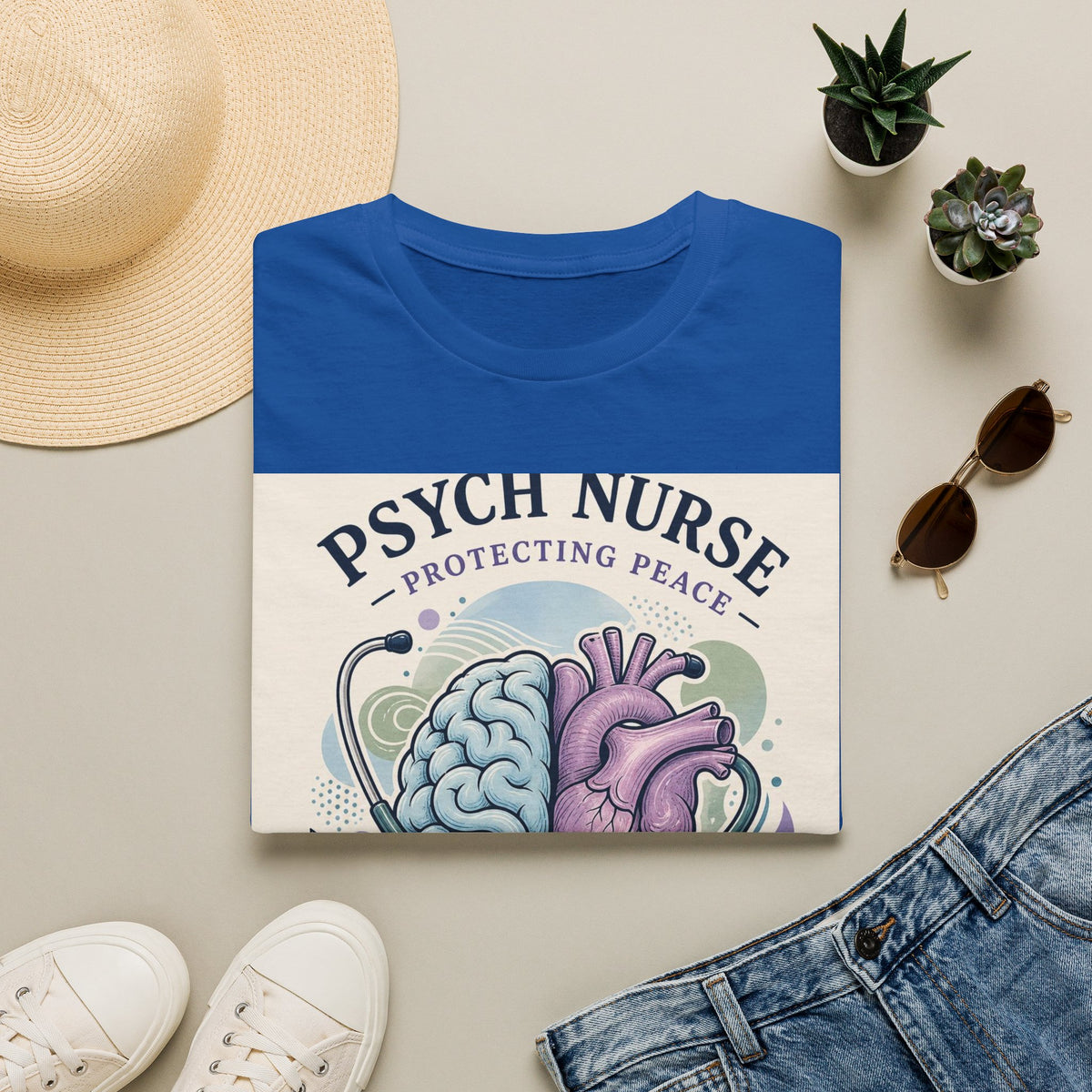 Stylized Brain And Heart Illustration With Stethoscope Art