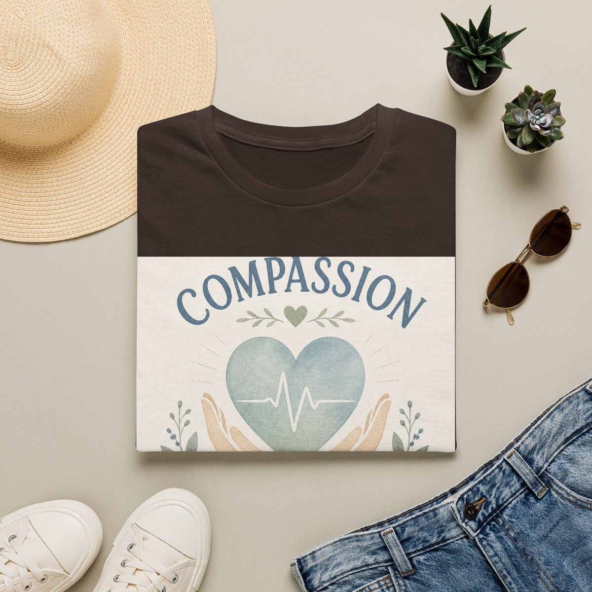 T Shirt Design Featuring Compassion Lives Here With Heart And Hands