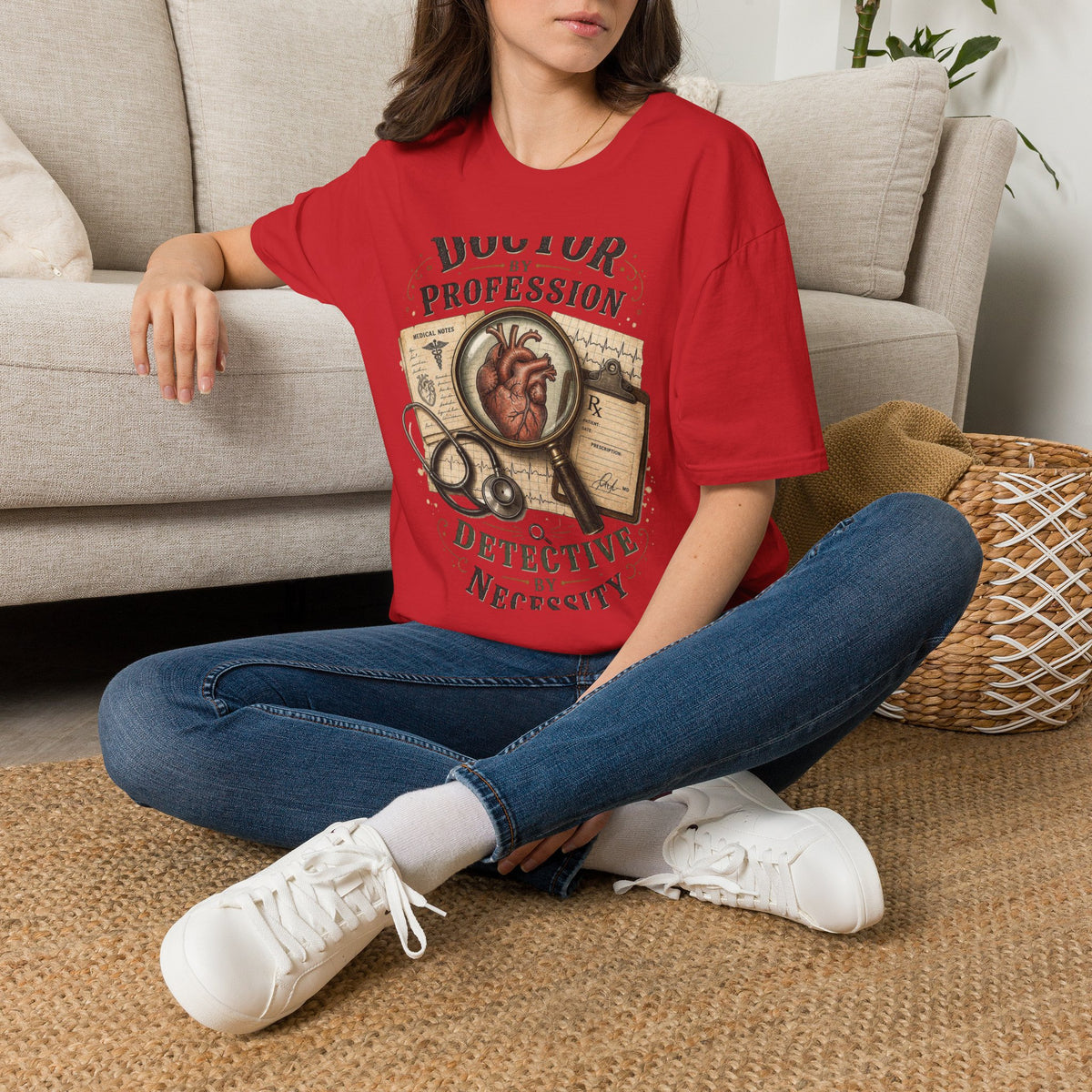 Vintage Detective Inspired T Shirt Featuring Anatomical Heart And Magnifying Glass