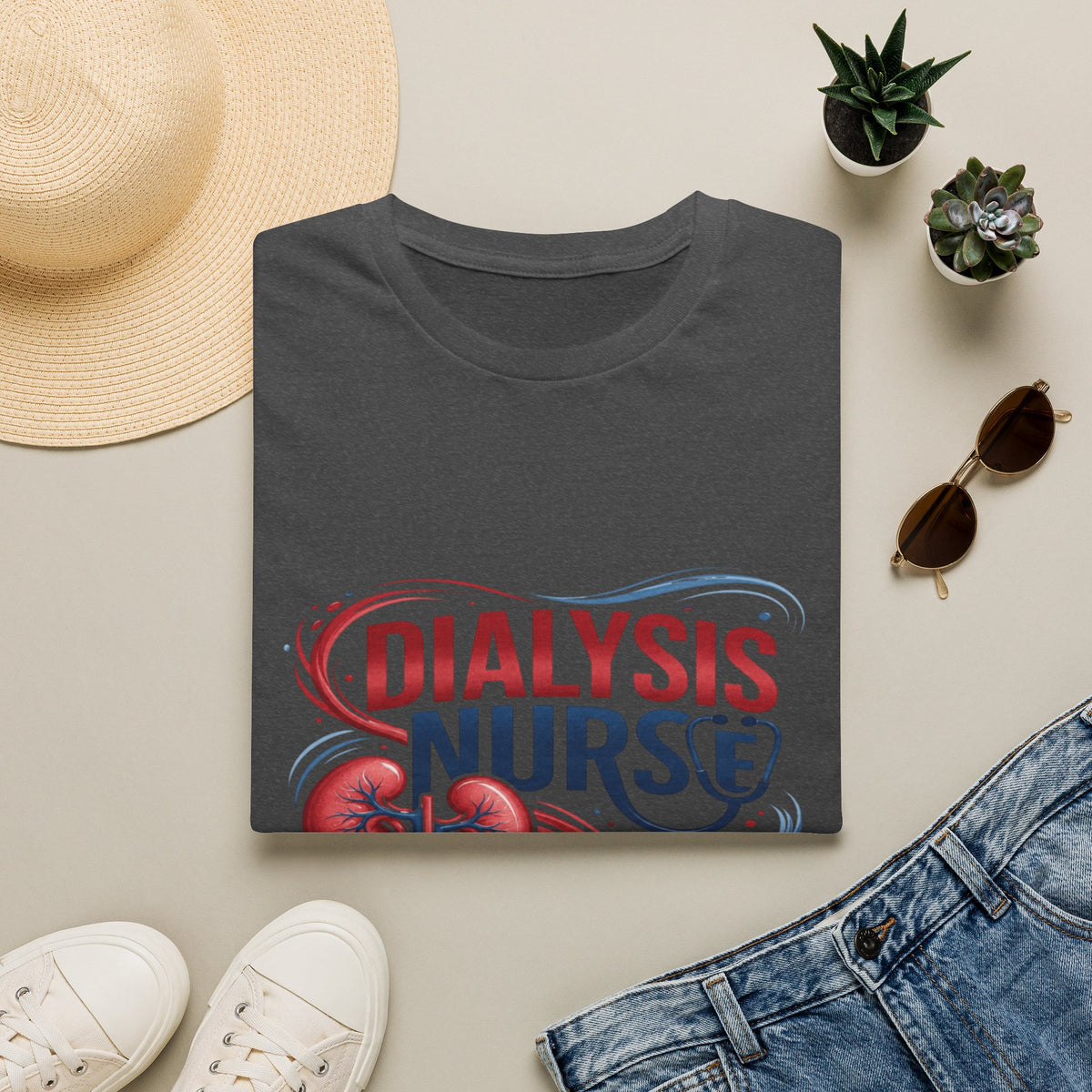 Creative T-Shirt Design Celebrating Dialysis Nurses With Flowing Elements (1)- Graphic Tees