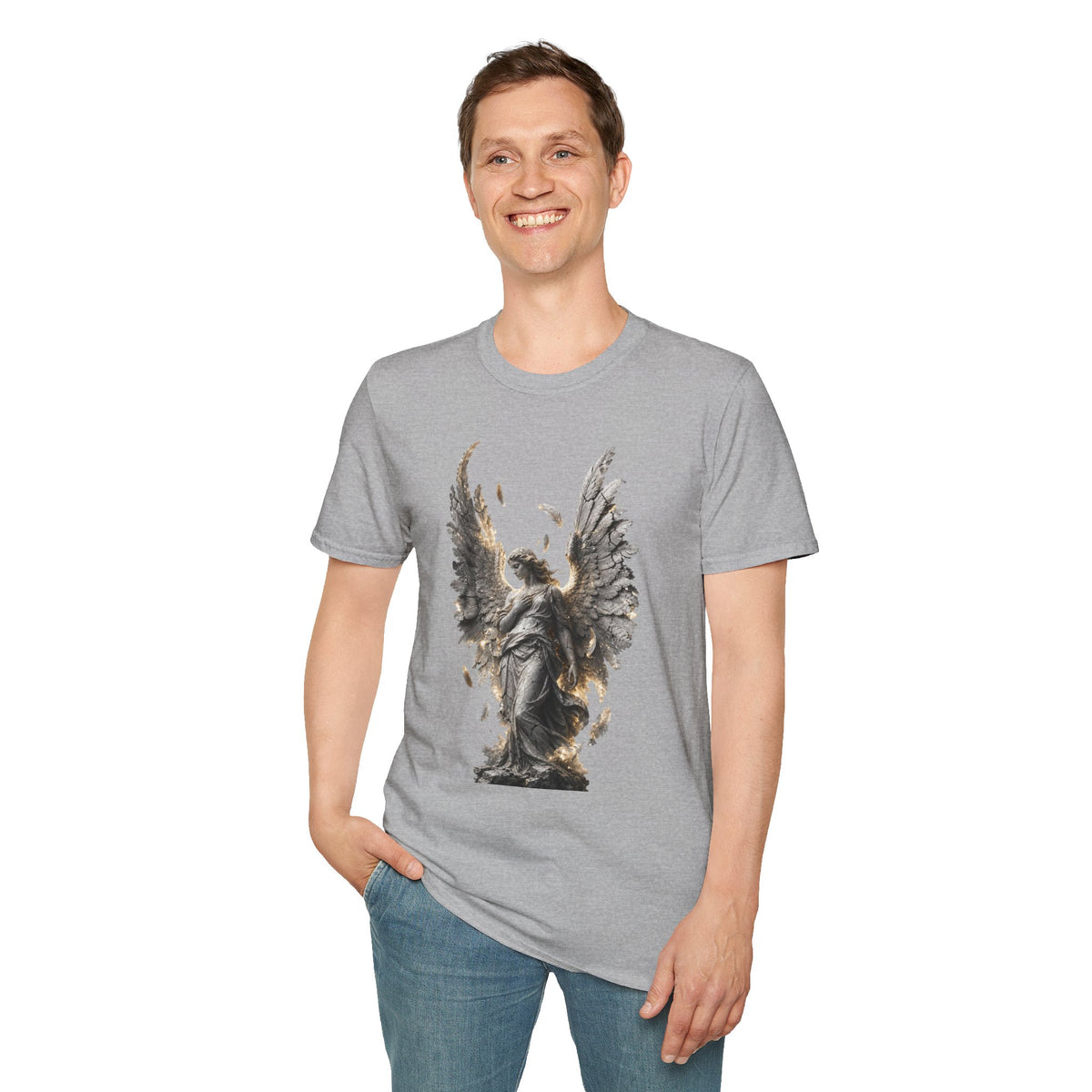 Angel Wings Graphic T-Shirt — Fallen Feather Statue Design