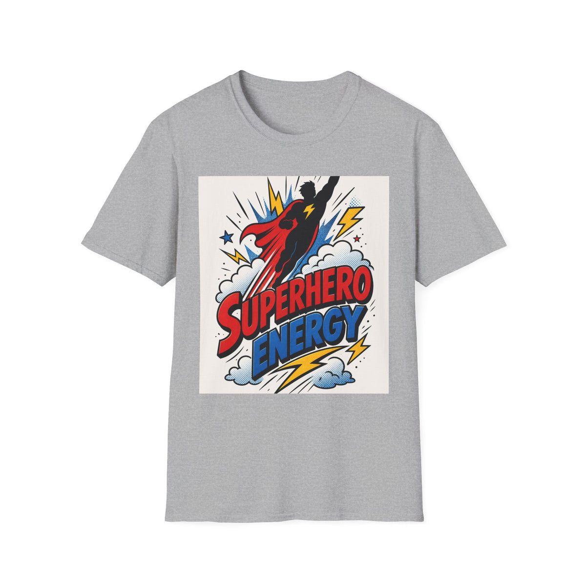 Dynamic Superhero Silhouette Soaring Through Colorful Clouds