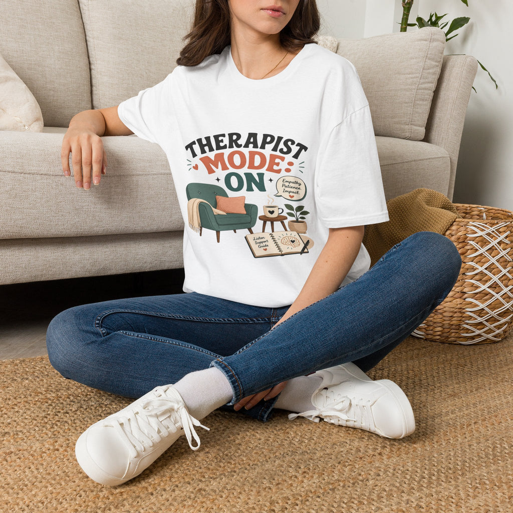 Bold Typography Depicting Therapist Mode With Stylish Illustrations- Graphic Tees