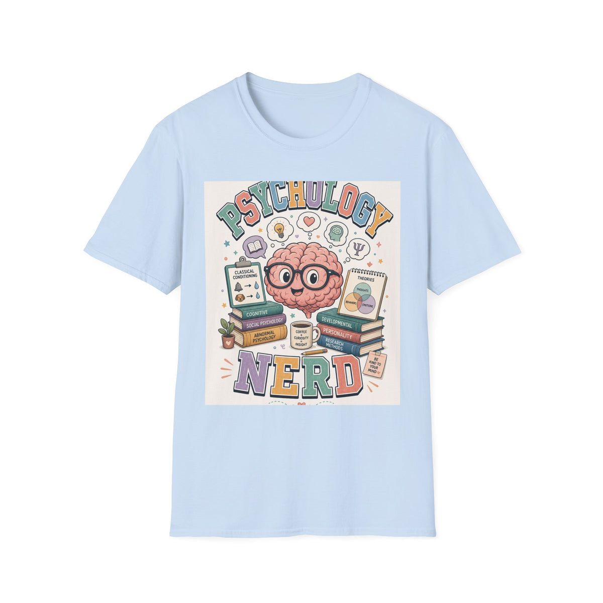 Playful Psychology Nerd T Shirt Design Featuring Brain And Books