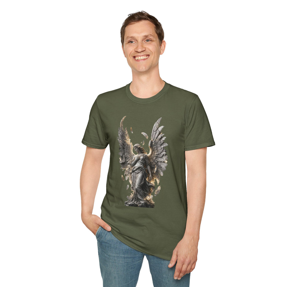 Angel Wings Graphic T-Shirt — Fallen Feather Statue Design