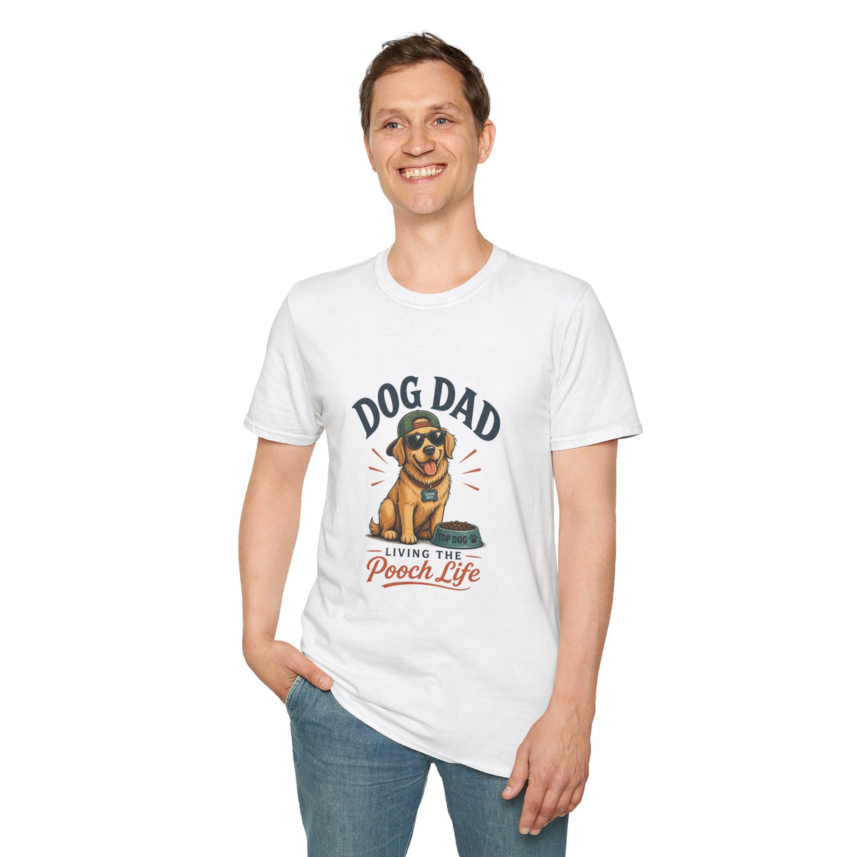 Dog Dad T-Shirt — "Living the Pooch Life" Graphic Tee for Dog Lovers