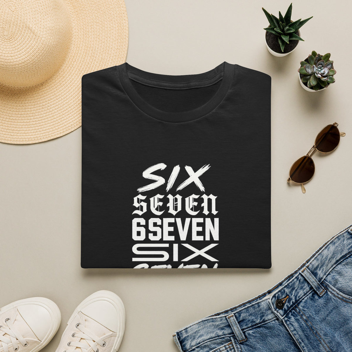 Six Seven Graphic T-Shirt — Stacked Typography Retro Streetwear