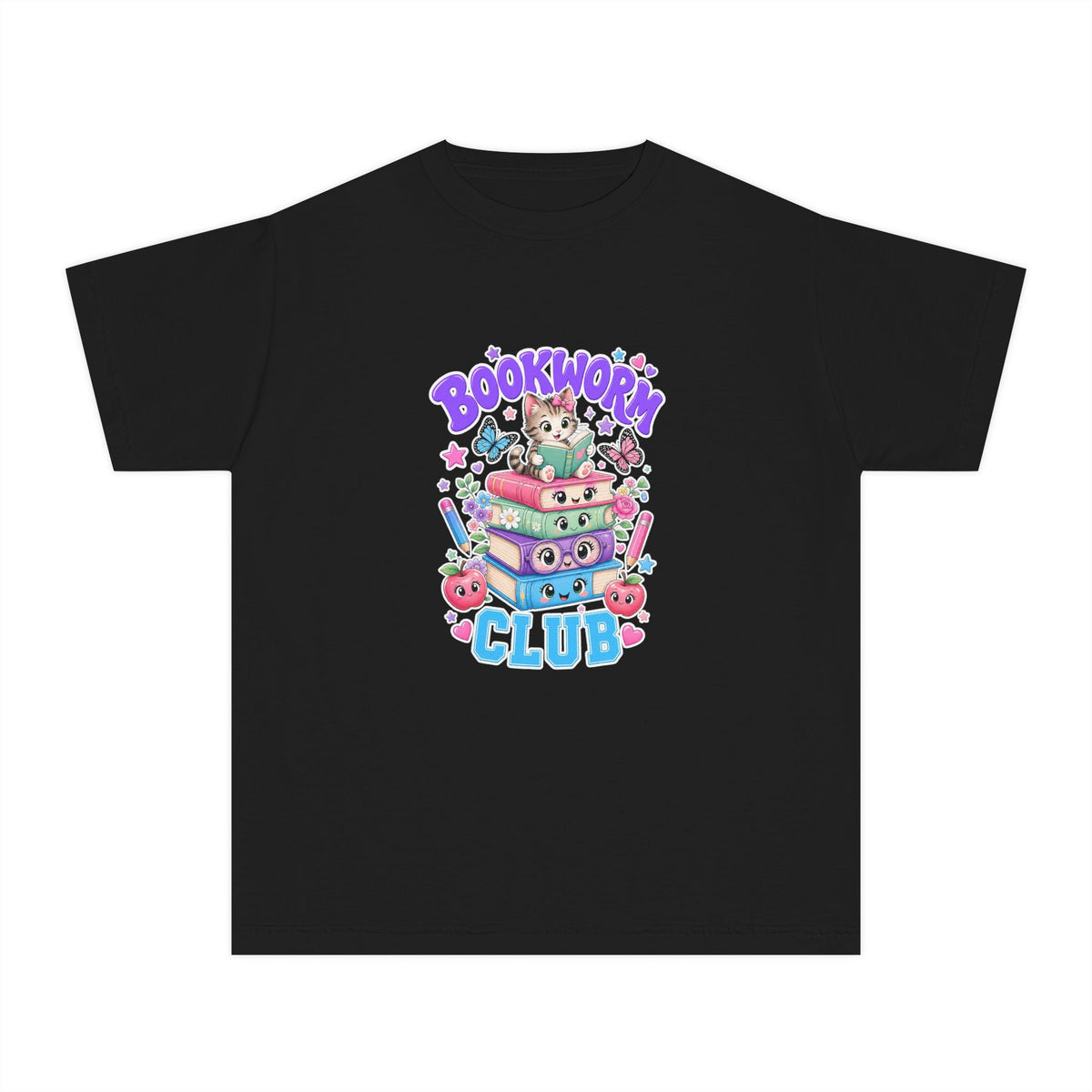 Youth Tee — Cute "Bookworm Club" Stack Graphic