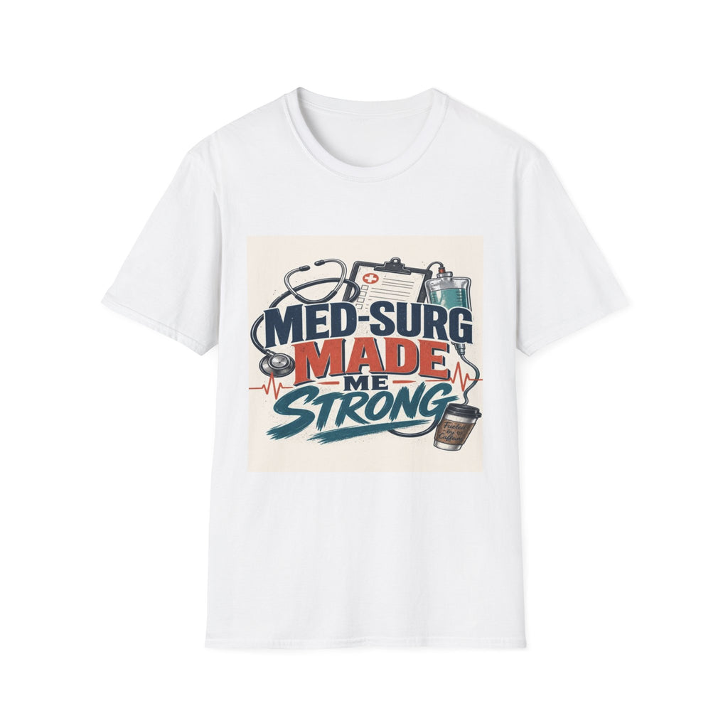 Bold Typography Design Celebrating Med-Surg Strength With Healthcare Icons- Graphic Tees