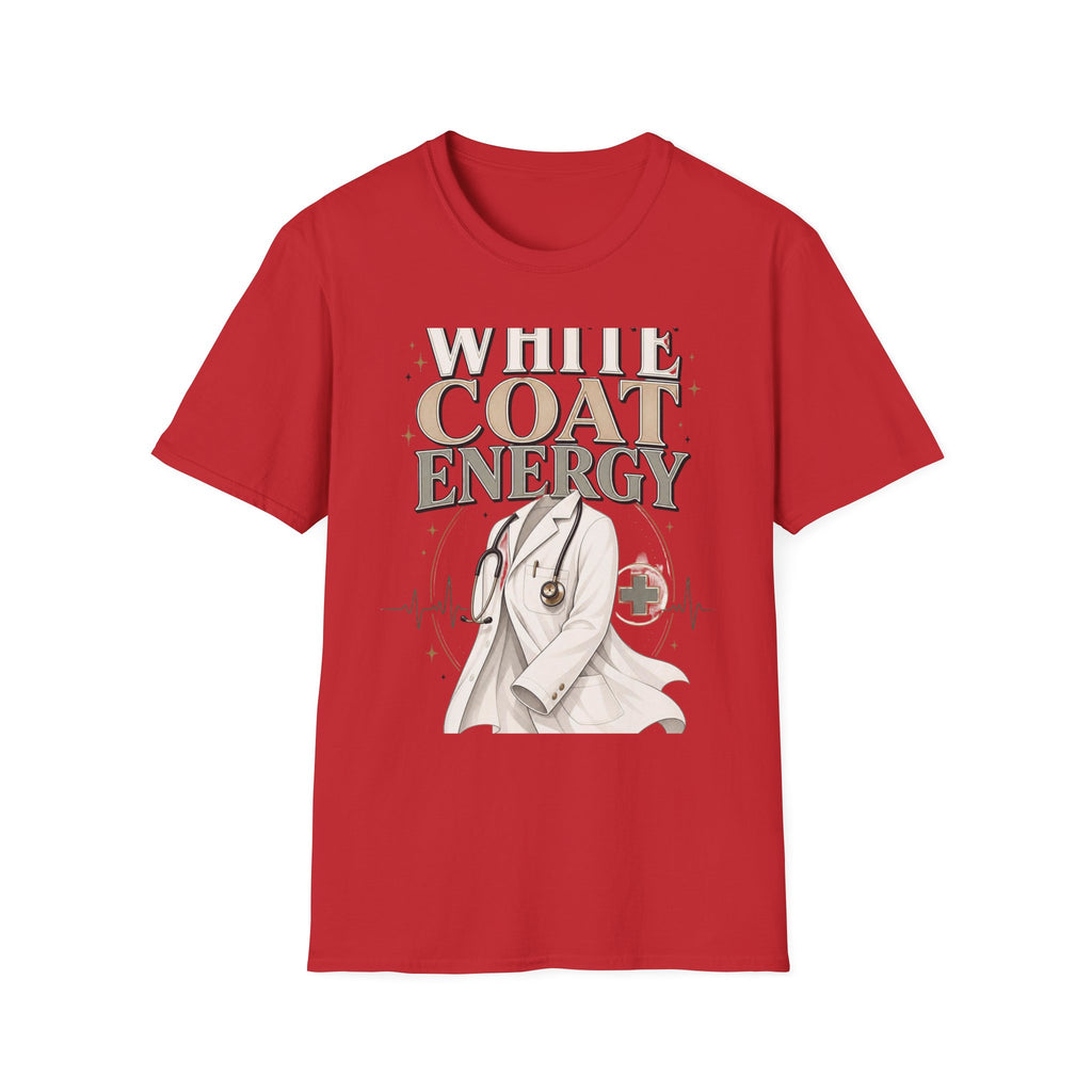 Elegant T Shirt Design Featuring White Coat Energy Typography