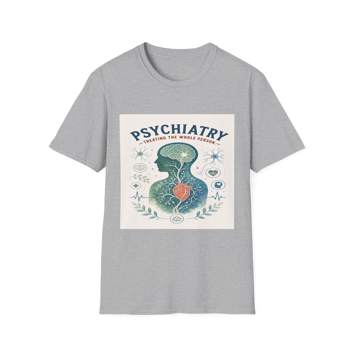 Human Silhouette With Brain And Heart Surrounded By Medical Imagery- Graphic Tees