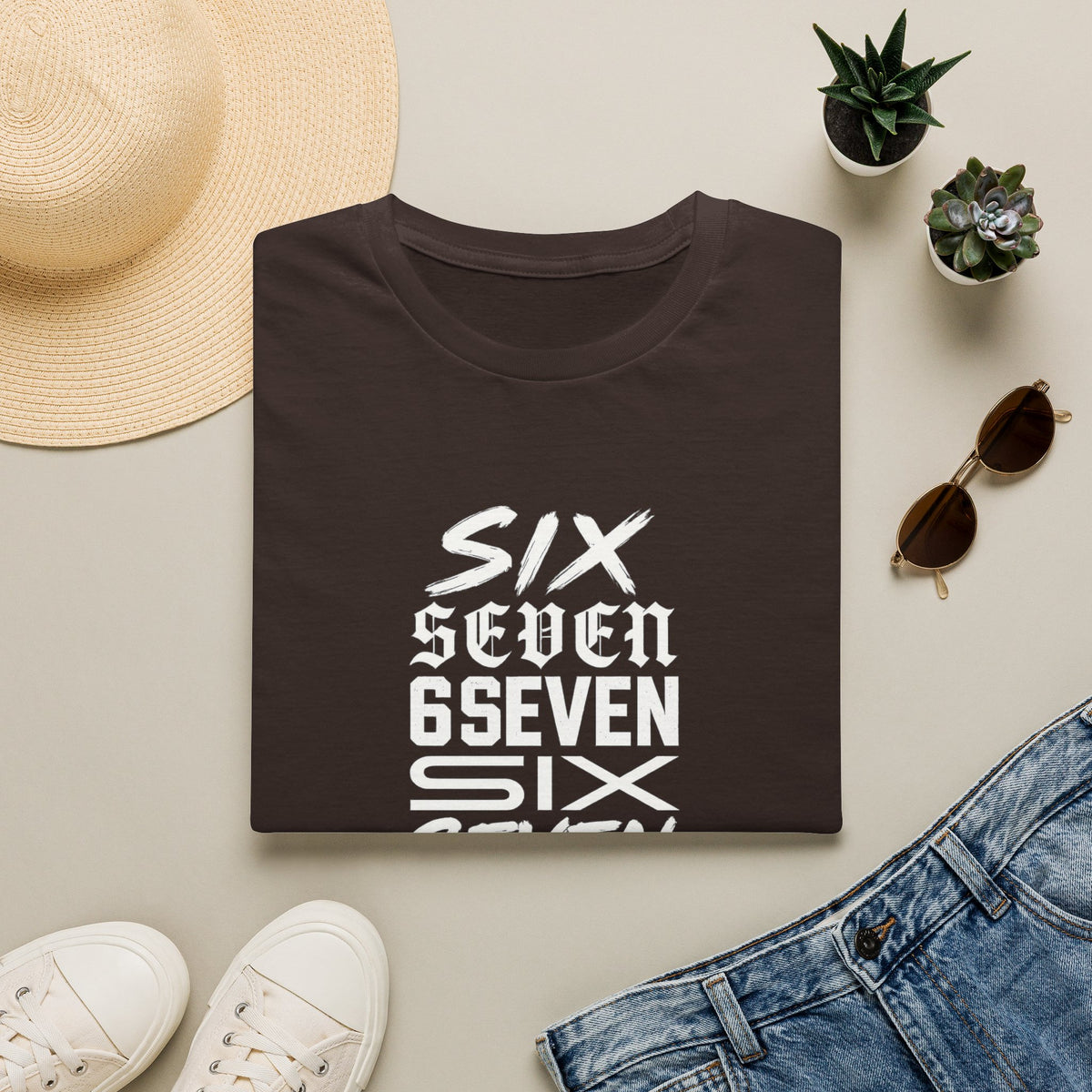 Six Seven Graphic T-Shirt — Stacked Typography Retro Streetwear