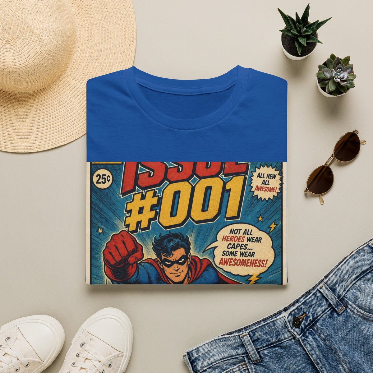 Vintage Comic Book T Shirt Design Featuring Original Superhero