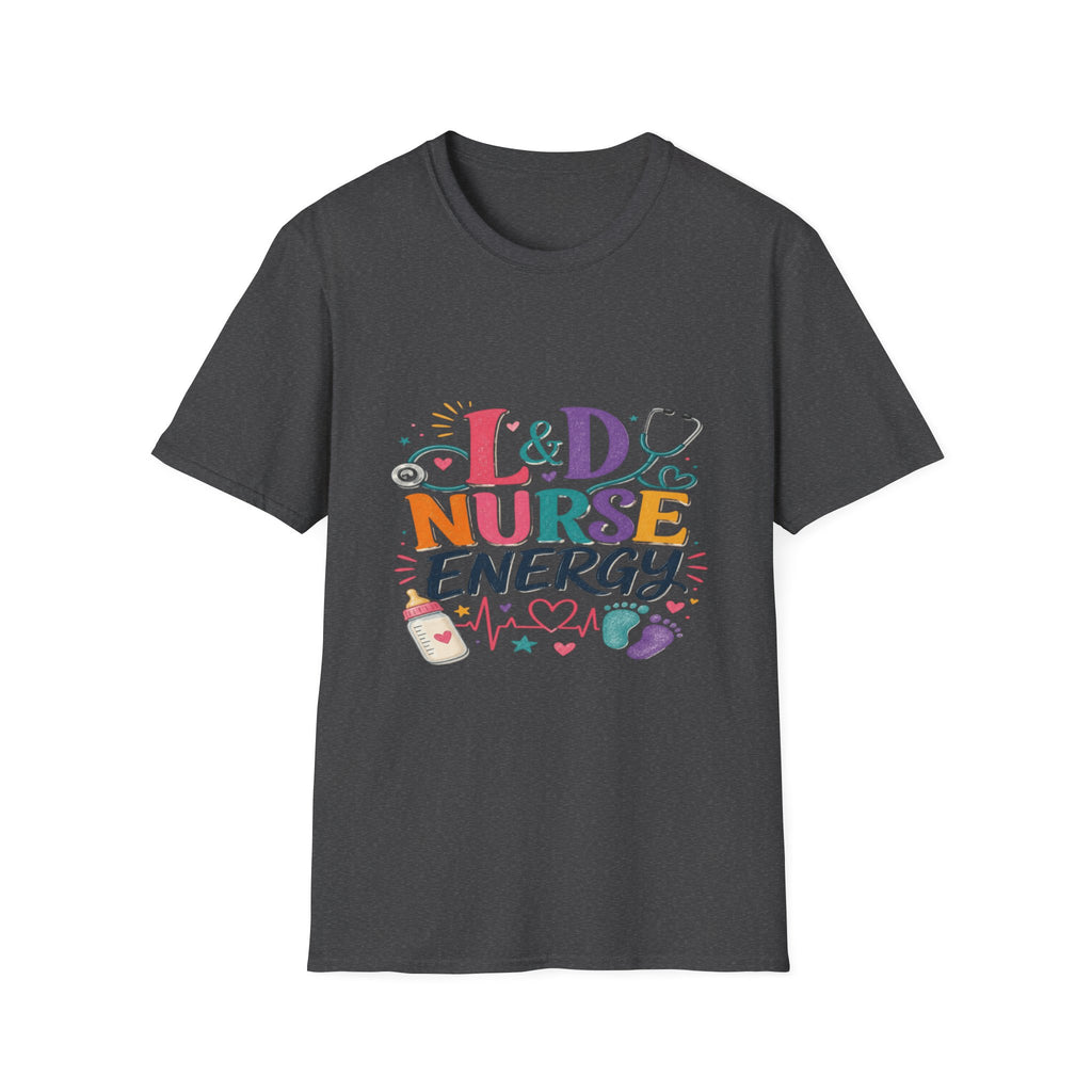 L&D Nurse Energy Trendy T-Shirt Design with Vibrant Elements- Graphic Tees