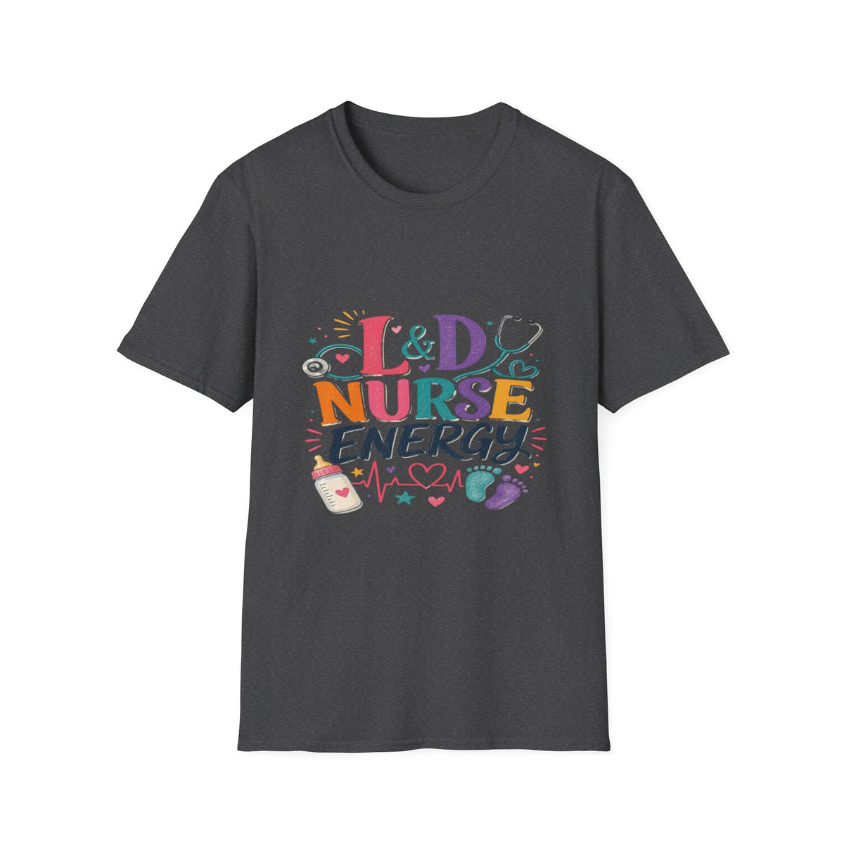 L&D Nurse Energy Trendy T-Shirt Design with Vibrant Elements- Graphic Tees