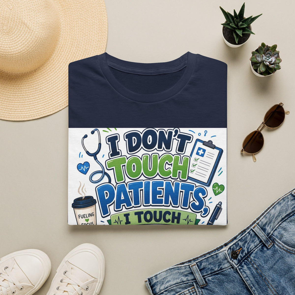 Humorous T Shirt Design Featuring Playful Healthcare And Spreadsheet Imagery