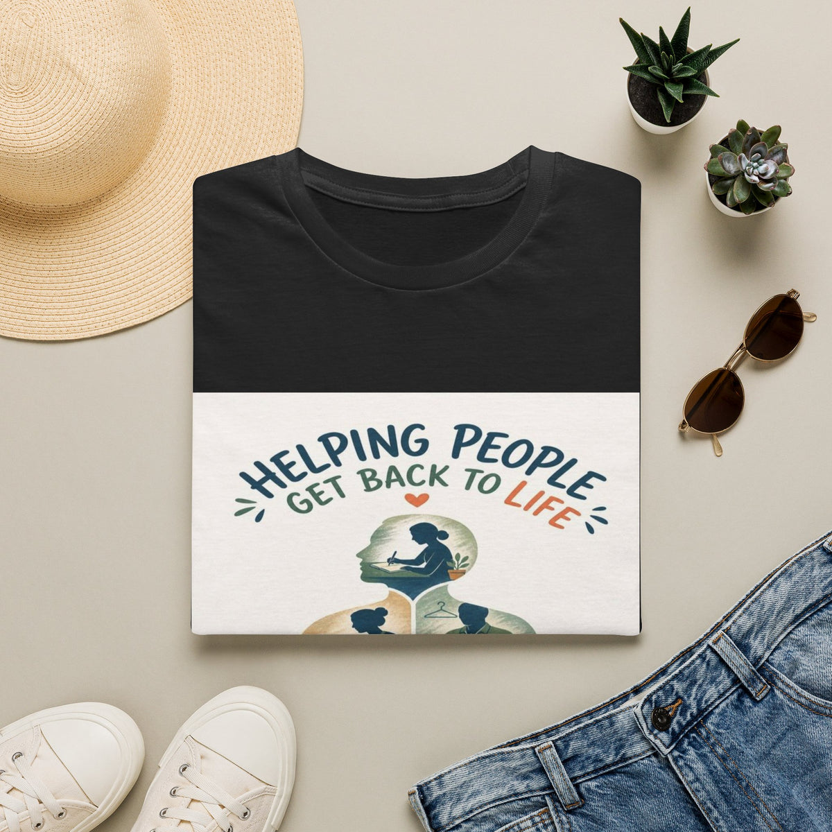T-shirt Design Featuring Daily Activities Silhouette With OT Symbol- Graphic Tees