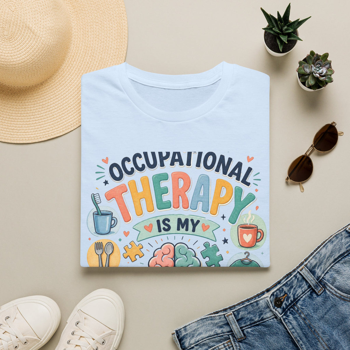 Playful T Shirt Design Celebrating Occupational Therapy Vibrantly Illustrated