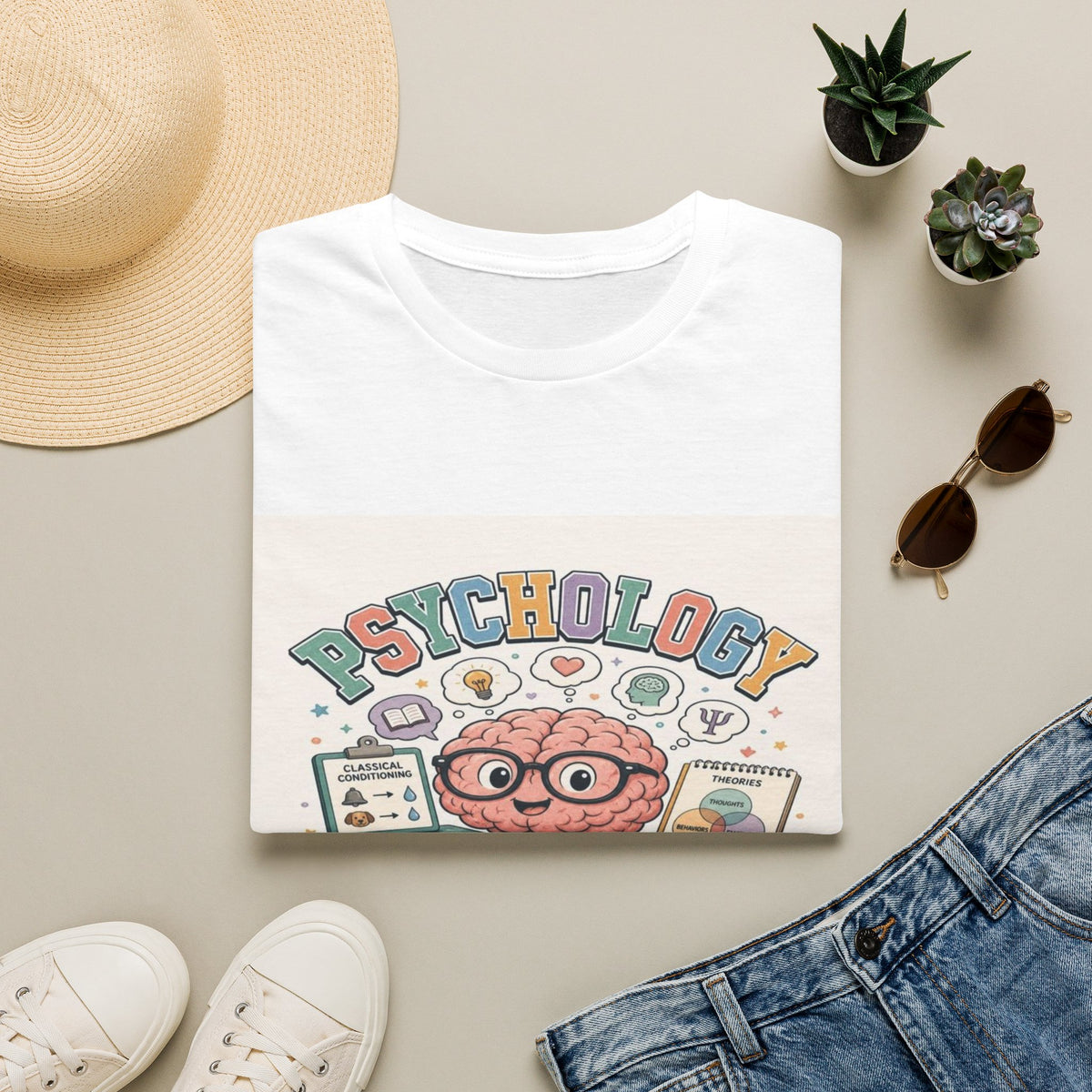 Playful Psychology Nerd T-Shirt Design Featuring Brain And Books- Graphic Tees