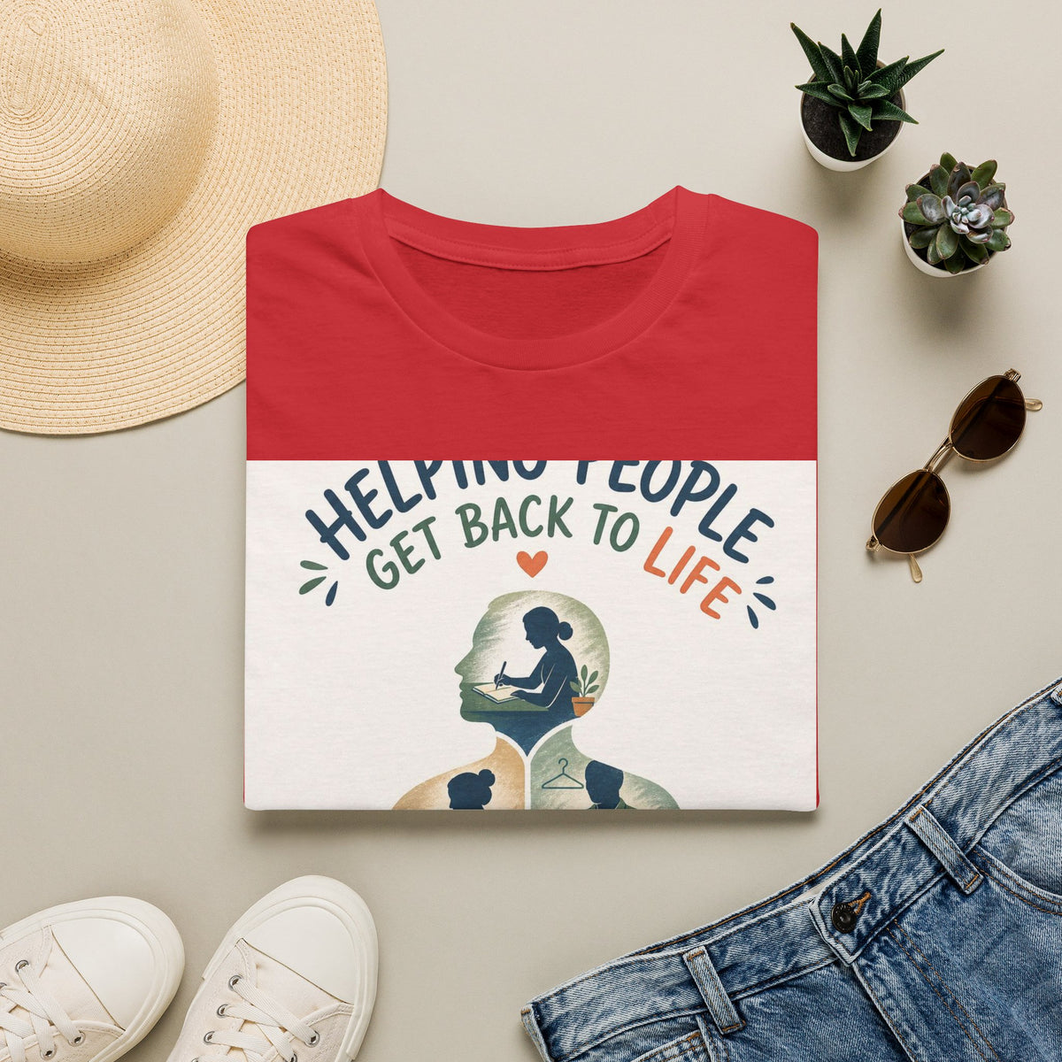 T Shirt Design Featuring Daily Activities Silhouette With OT Symbol